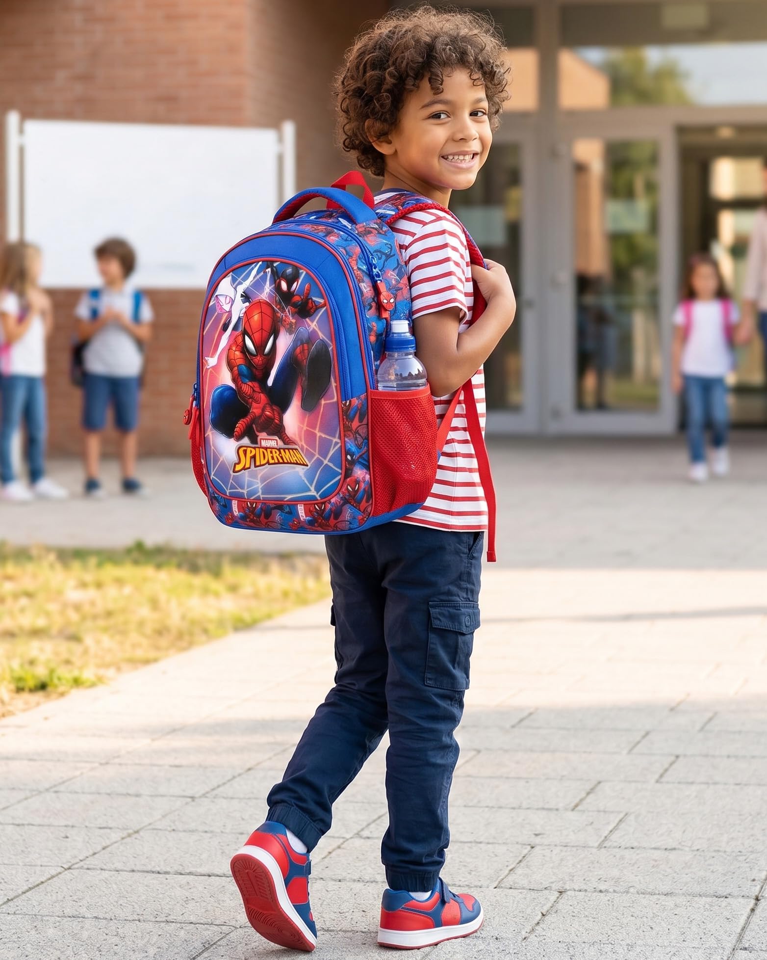 Clondo Pacchetto Scuola 3pz Per Spiderman Fan | Zaino Ergnomico Grande, Astuccio 3 Scomparti riempito 46pz, Tombolino
