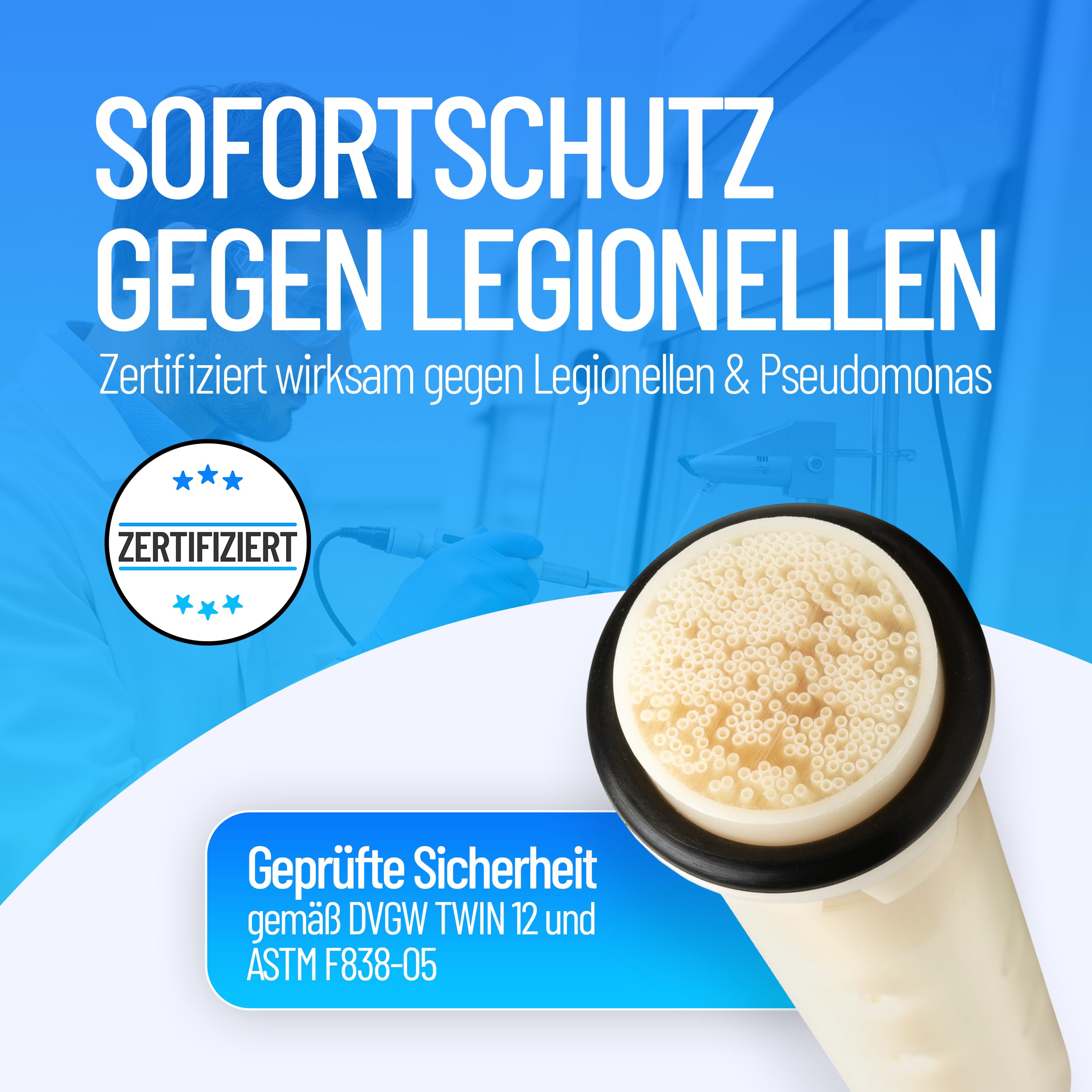 Legionellenfilter | zertifizierter Ersatzfilter für SAFETY CHROM | filtert Legionellen zuverlässig | aus der Medizintechnik
