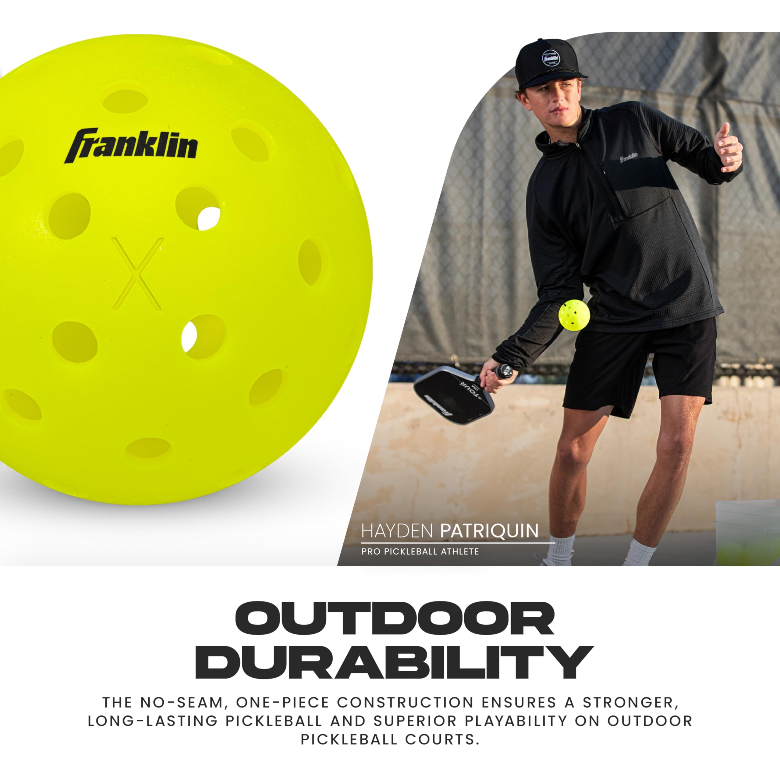 Franklin Sports X-40 Outdoor Pickleballs - USA Pickleball (USAPA) Official Pickleball Balls - Regulation Size Outdoor Court Pickleballs - Official Pickleball of US Open - Optic Yellow - 50 Pack