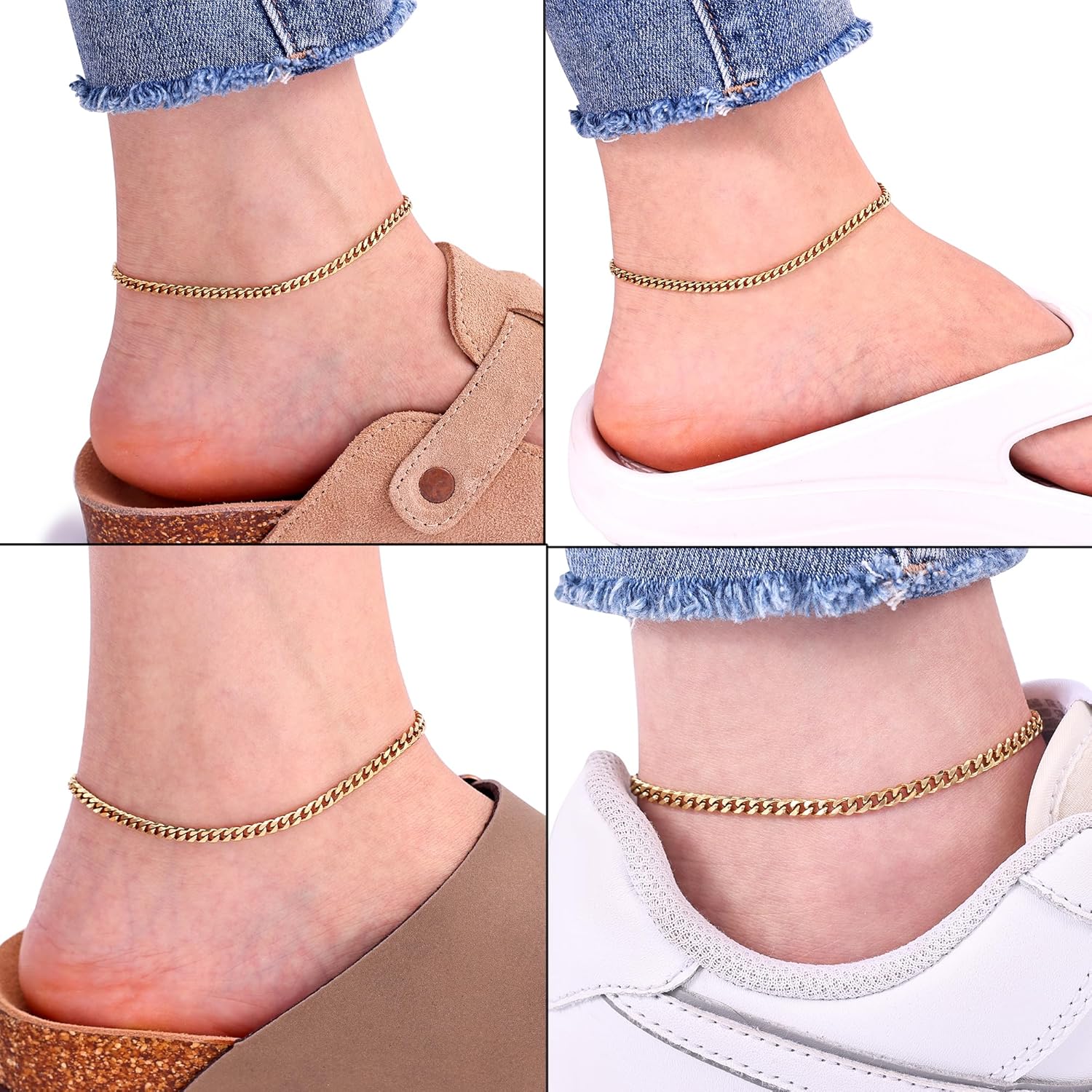 Fiusem Silver Tone / 18k Gold Plated Anklet for Women, 3.5mm Stainless Steel Cuban link Chain Anklets for Women, Women's Anklets 9"/10"/11" - Image 7