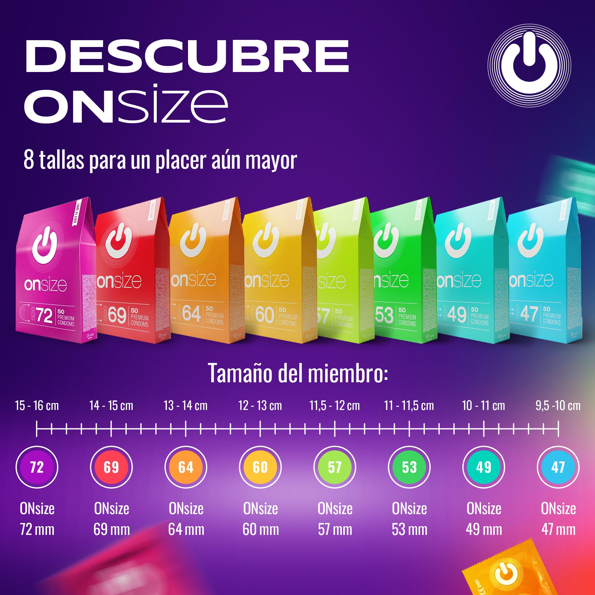 ON) Condones XX-Large | 57 mm de ancho | Paquete de 100 unidades | Condones premium extra grandes con lubricante de silicona | Delgadez de 0,07 mm | para hombres