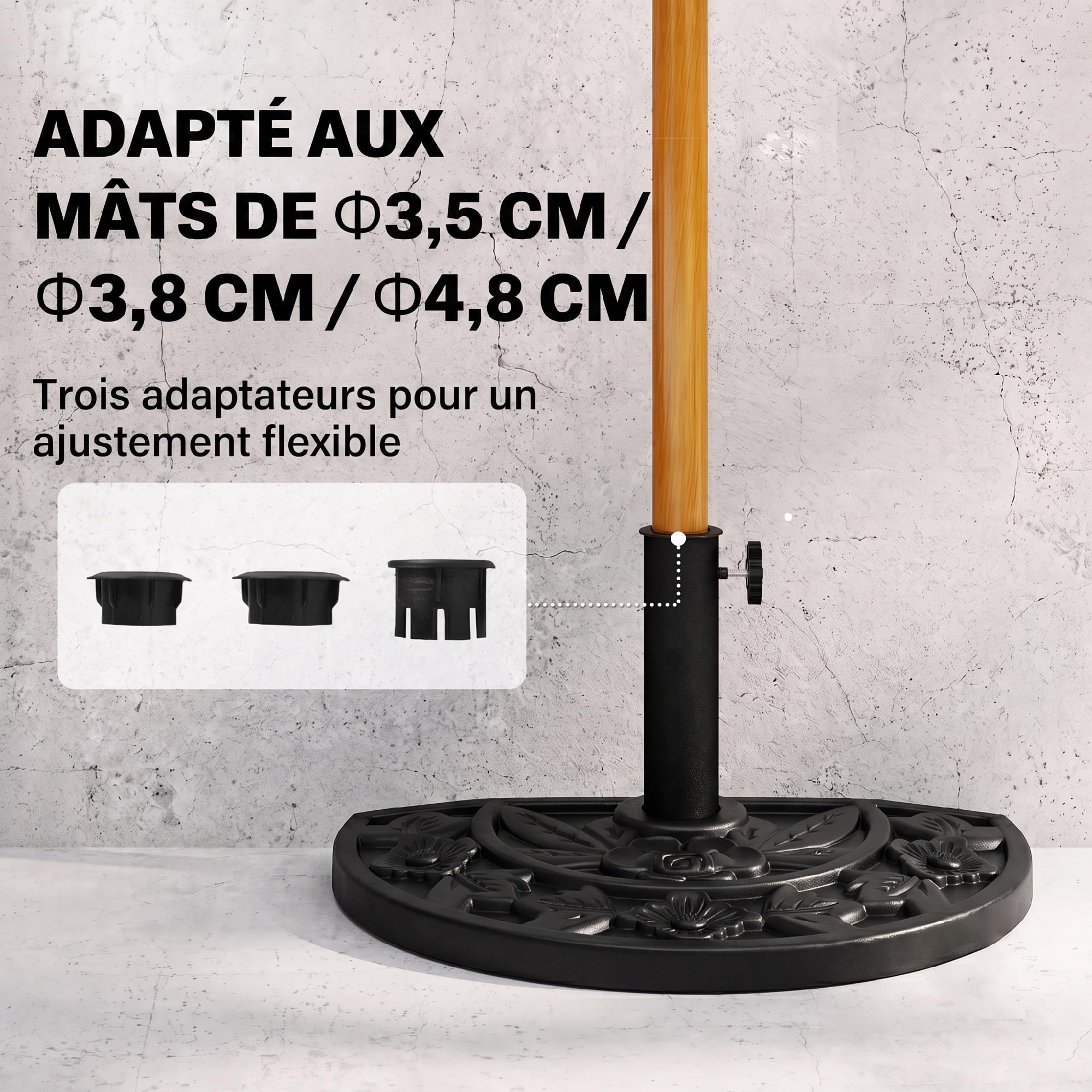 Outsunny Pied de Demi-Parasol pour Parasols Ø 35, 38 et 48 mm HDPE Noir