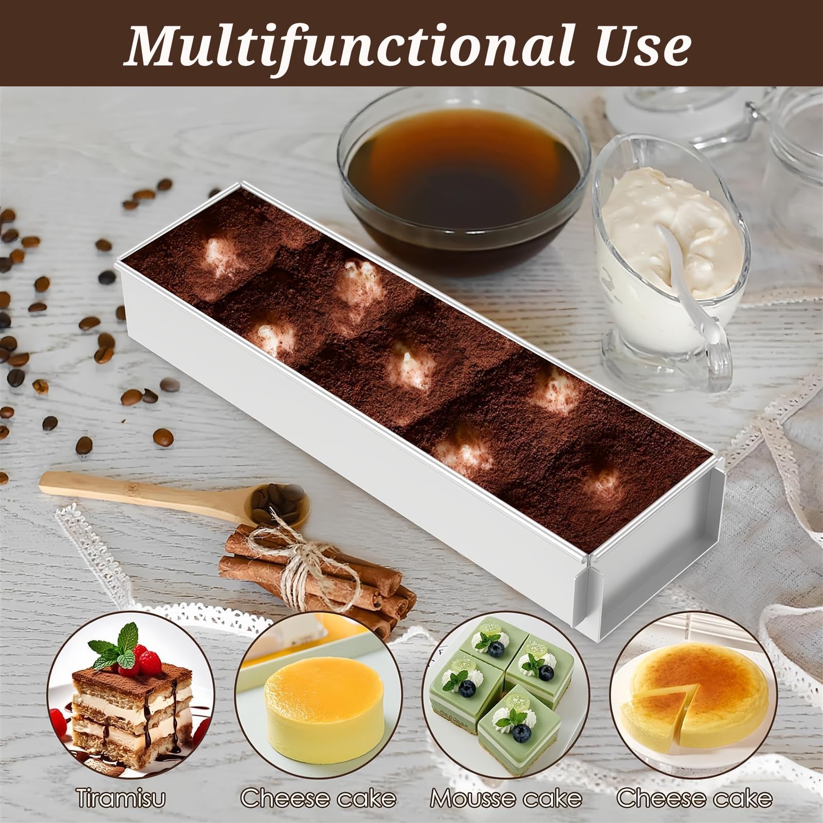 Teglia rettangolare in acciaio inox, antiaderente, per tiramisù, mousse, chiffon e dolci di compleanno