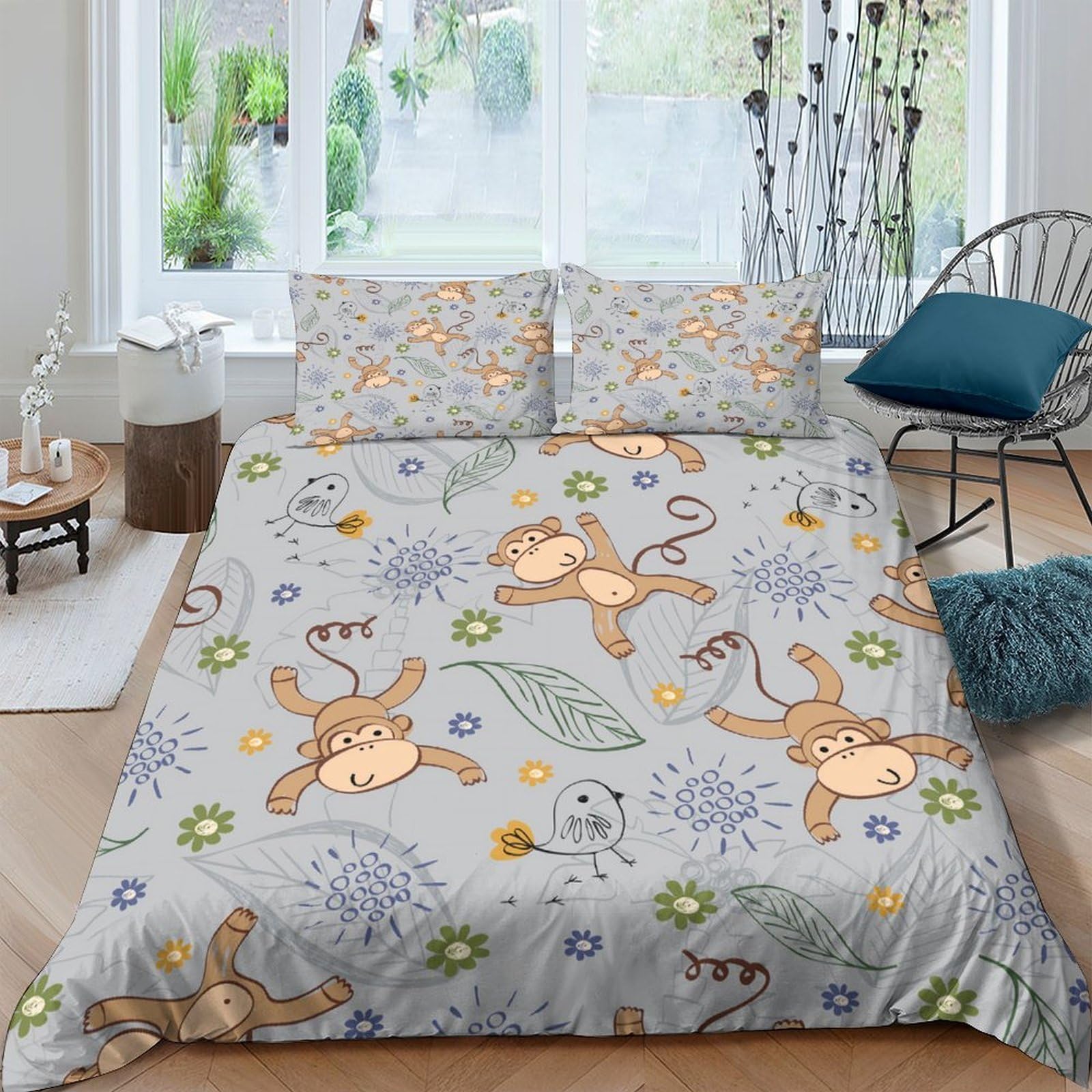 Ctjqhvkz Style-4 3D Printed Cartoon Bunny Fitted Sheet Microfiber Soft Grey Animal Flower Mattress Cover For Bedroom Guest Room Single（135X200cm）