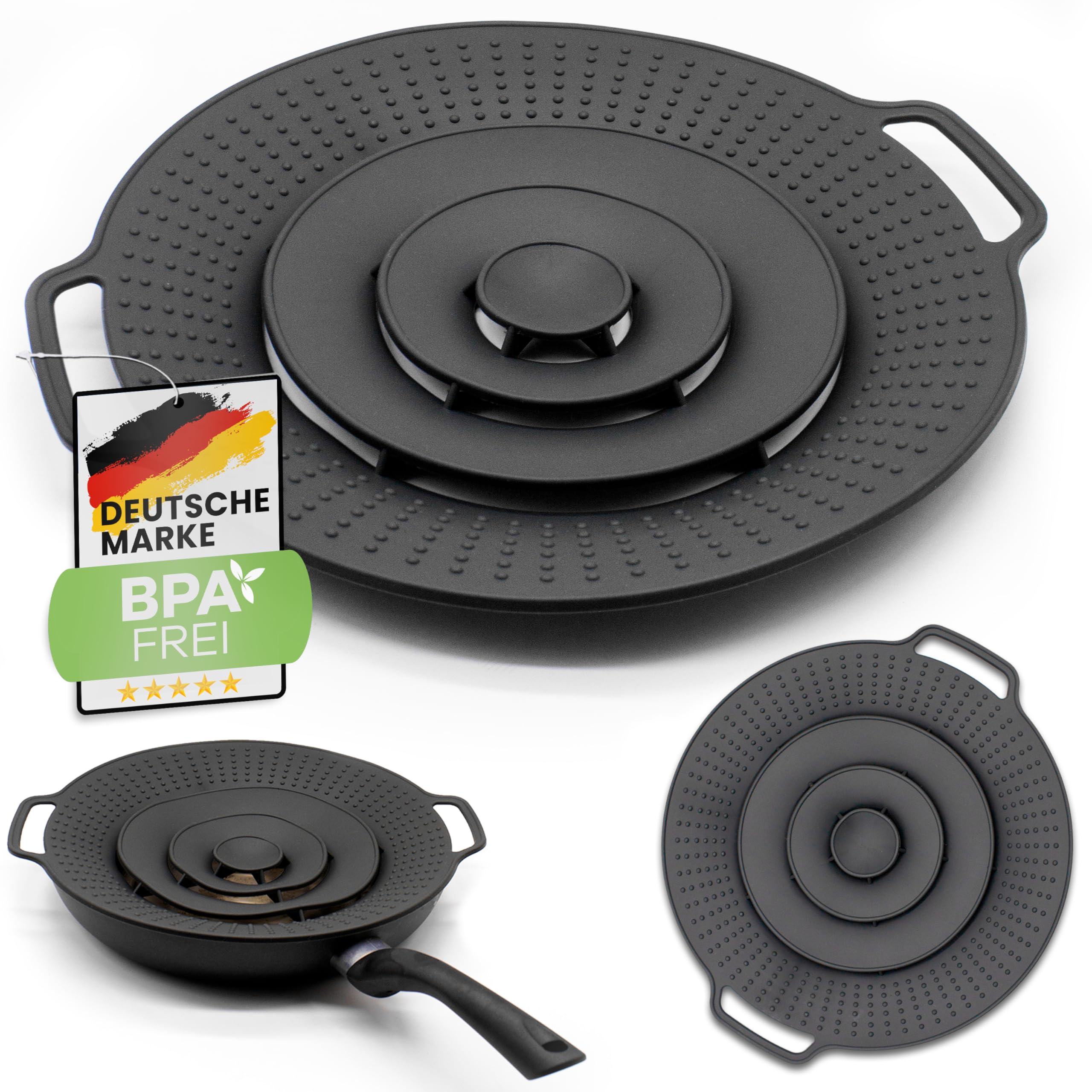 NetroxHome – Überkochschutz und Pfannen Spritzschutz aus Silikon – Überlaufschutz für Töpfe und Pfanne Ø 15-25 cm – Topfdeckel zum Schutz vor dem Überkochen – spülmaschinenfest Spritzschutz Pfannen