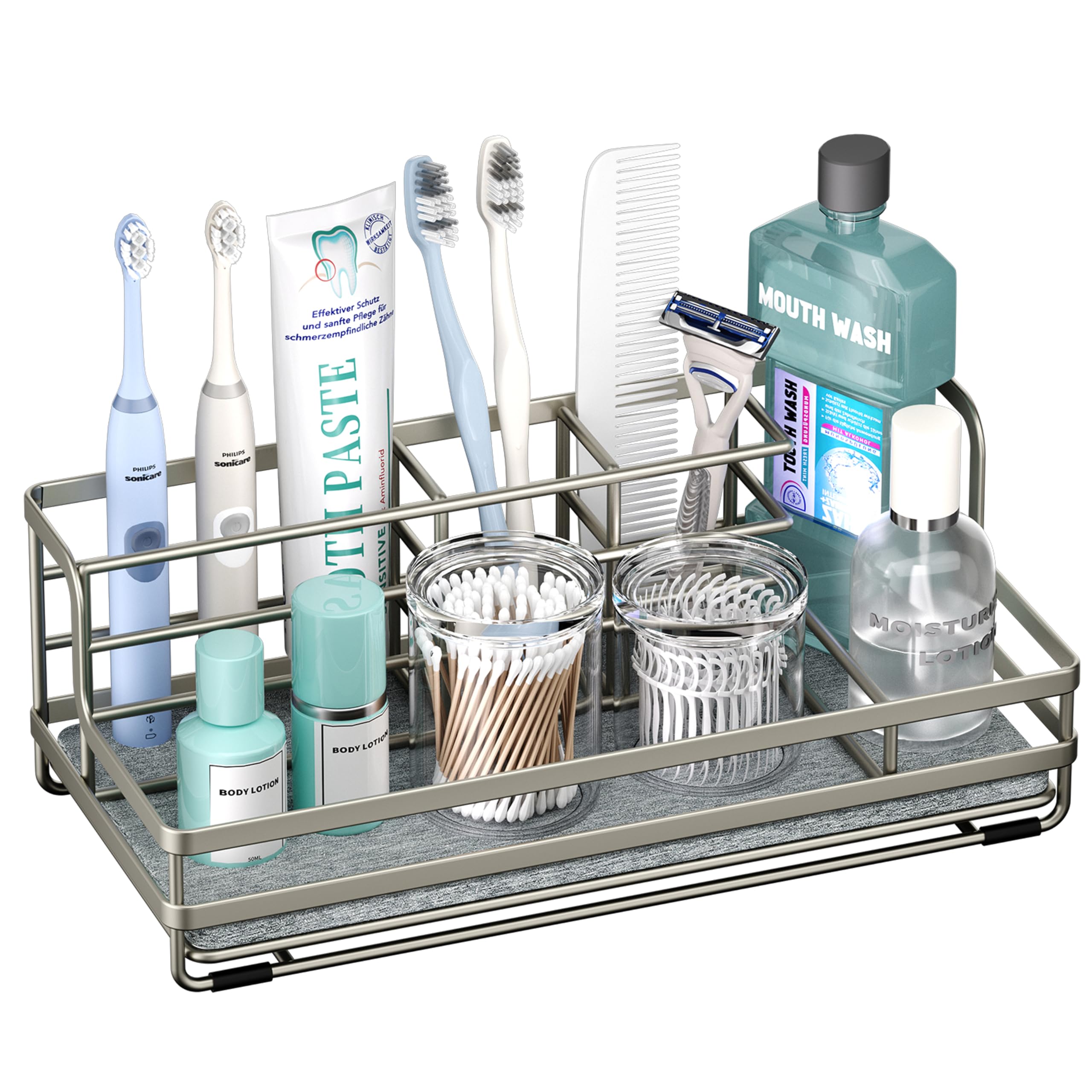 HapiRm Toothbrush Holders for Bathroom-5 Slots Toothbrush Organiser Instant Drying Stone, Stainless Steel Countertop Toothbrush and Toothpaste Holder, Tooth Brush Holder for Bathroom Accessories