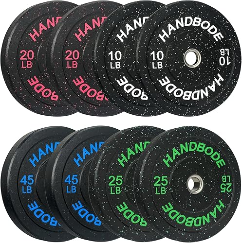 Handbode Placas de parachoques para pesas olímpicas de alto rebote, placa de goma de color para levantamiento de pesas y entrenamiento de fuerza