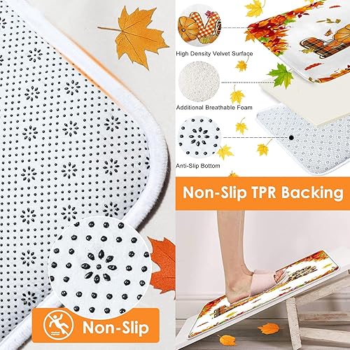 Miniatura 4 de Juego de cortinas de ducha de otoño con tapa de inodoro y alfombras antideslizantes, calabazas brillantes con hojas de arce, 4 cortinas de ducha