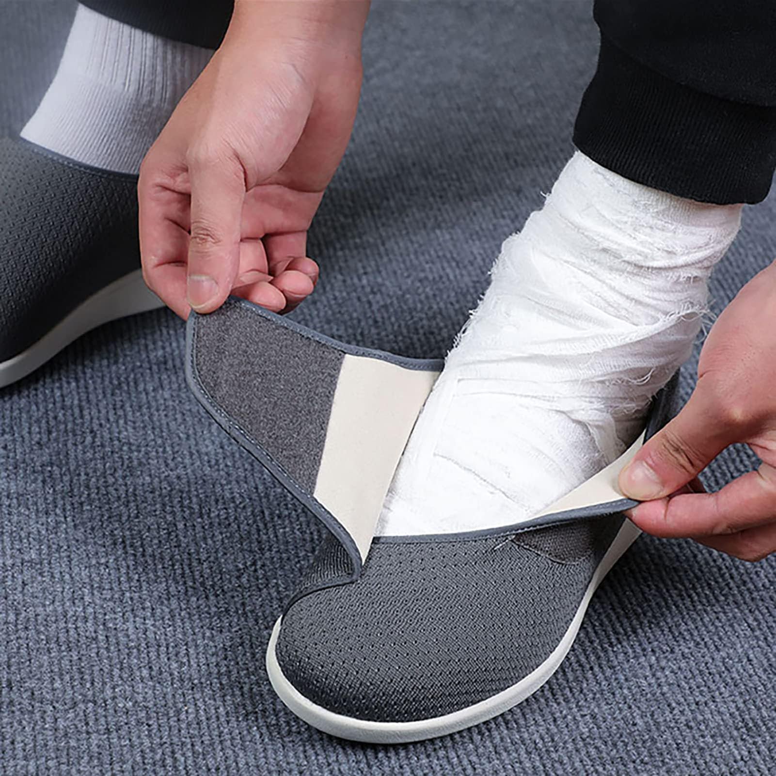 Męskie buty dla cukrzyków, regulowane buty trekkingowe, szerokie, lekkie buty dla osób starszych, opuchnięte stopy, antypoślizgowe pogrubienie i poszerzenie dna poduszki powietrznej