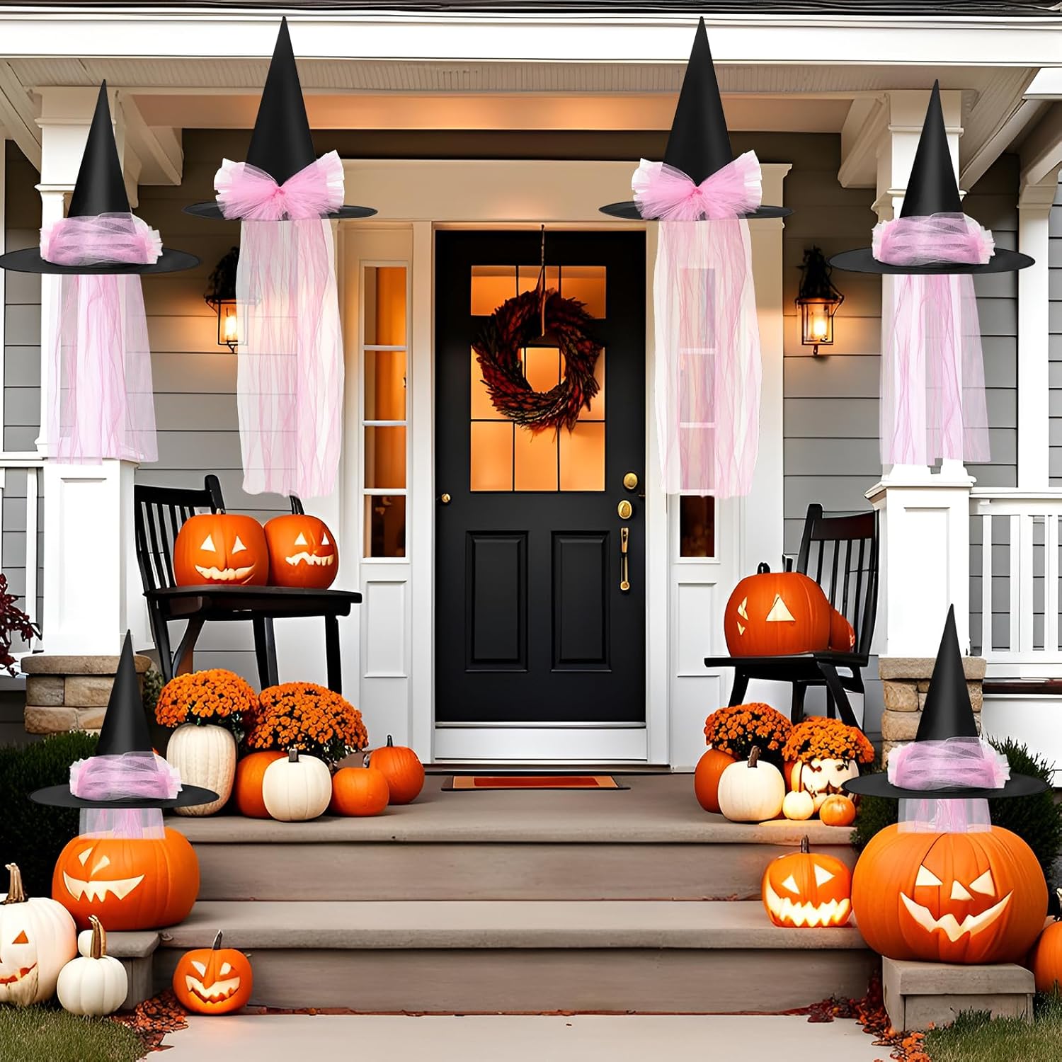 6 Pcs Halloween Witch Hats Hanging Witch Hat Decors with Lace Bow Nylon Cord Halloween Cosplay Costume Accessories - Image 7