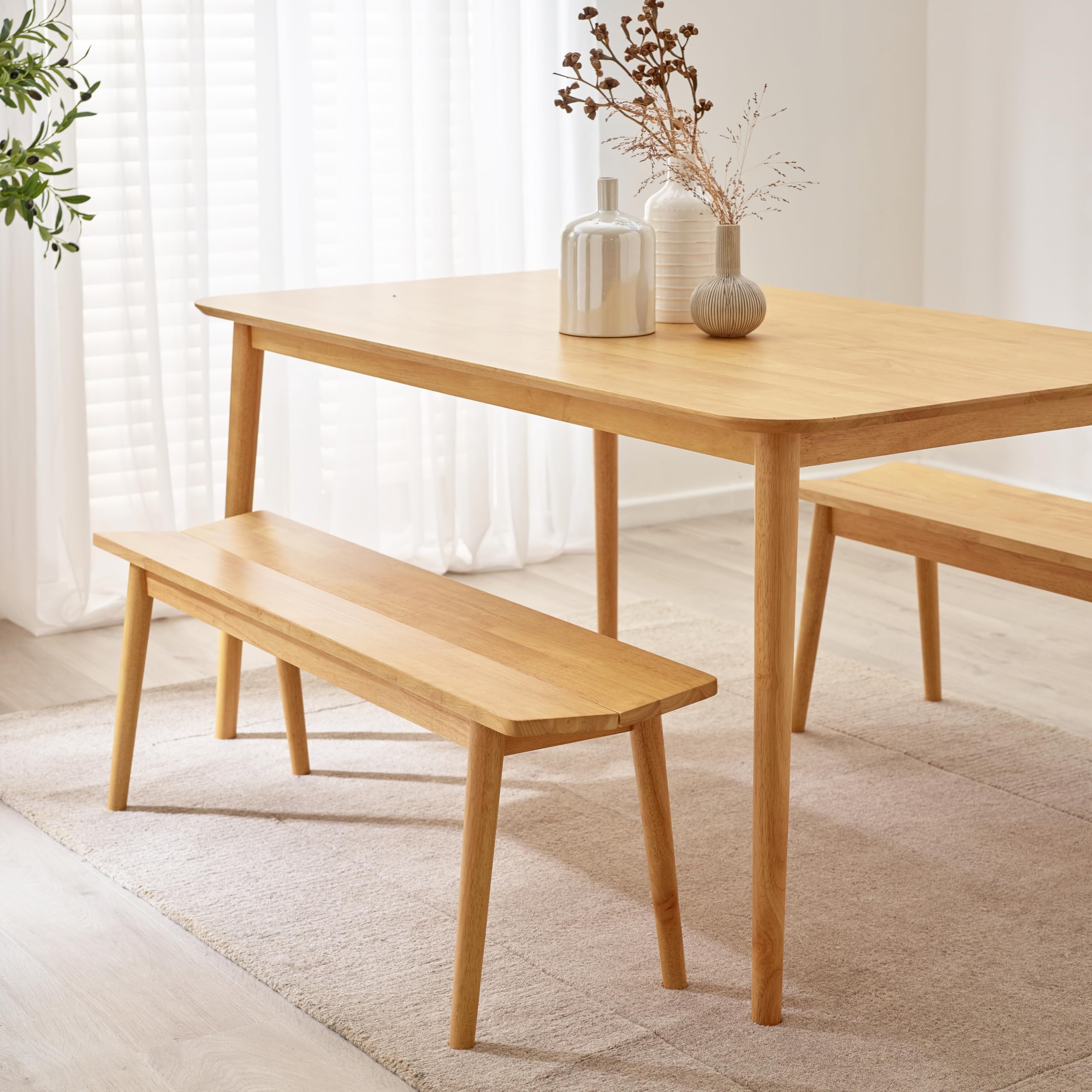 Furniturebox UK Solid Wood Dining Bench - Lynton Large Oak Effect Stained Wooden Bench 120cm - Modern Traditional Classic Farmhouse Style - Retro Nods - Solid Rubberwood Kitchen Dining Room Furniture