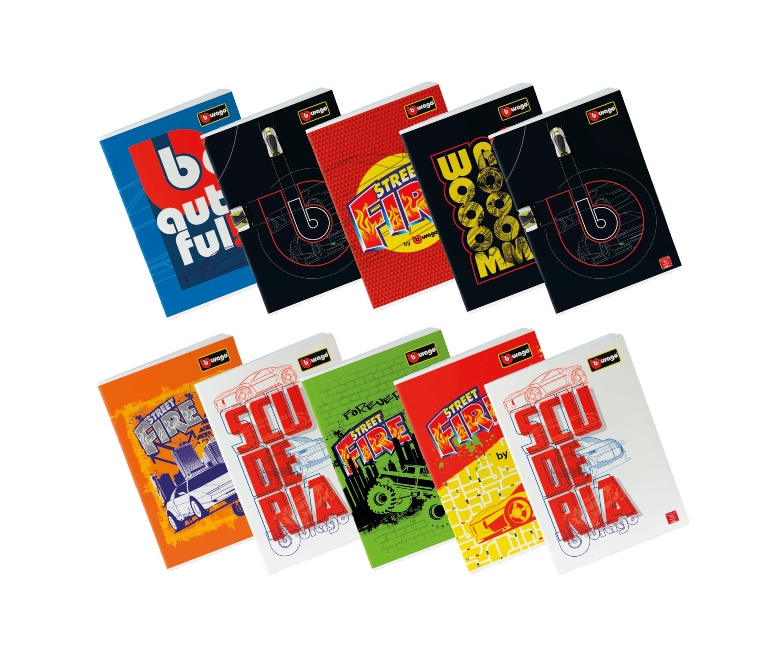 Pigna BBurago Maxi Notebooks, Pack of 10, A4 Format, Treated Cover, 80g FSC Paper, Exclusive Edition Bburago Collection, 5M, 5mm Squares