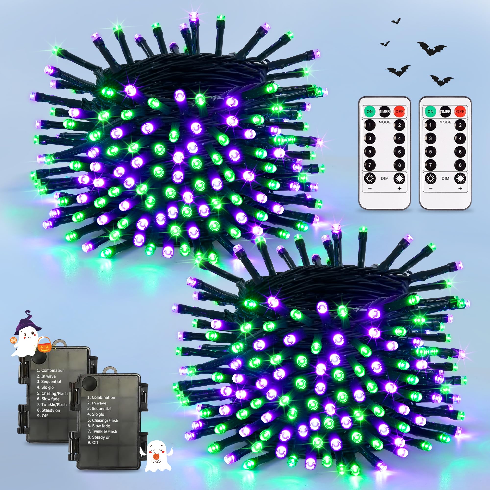 JMEXSUSS Guirnalda de 100 luces LED verdes moradas y verdes