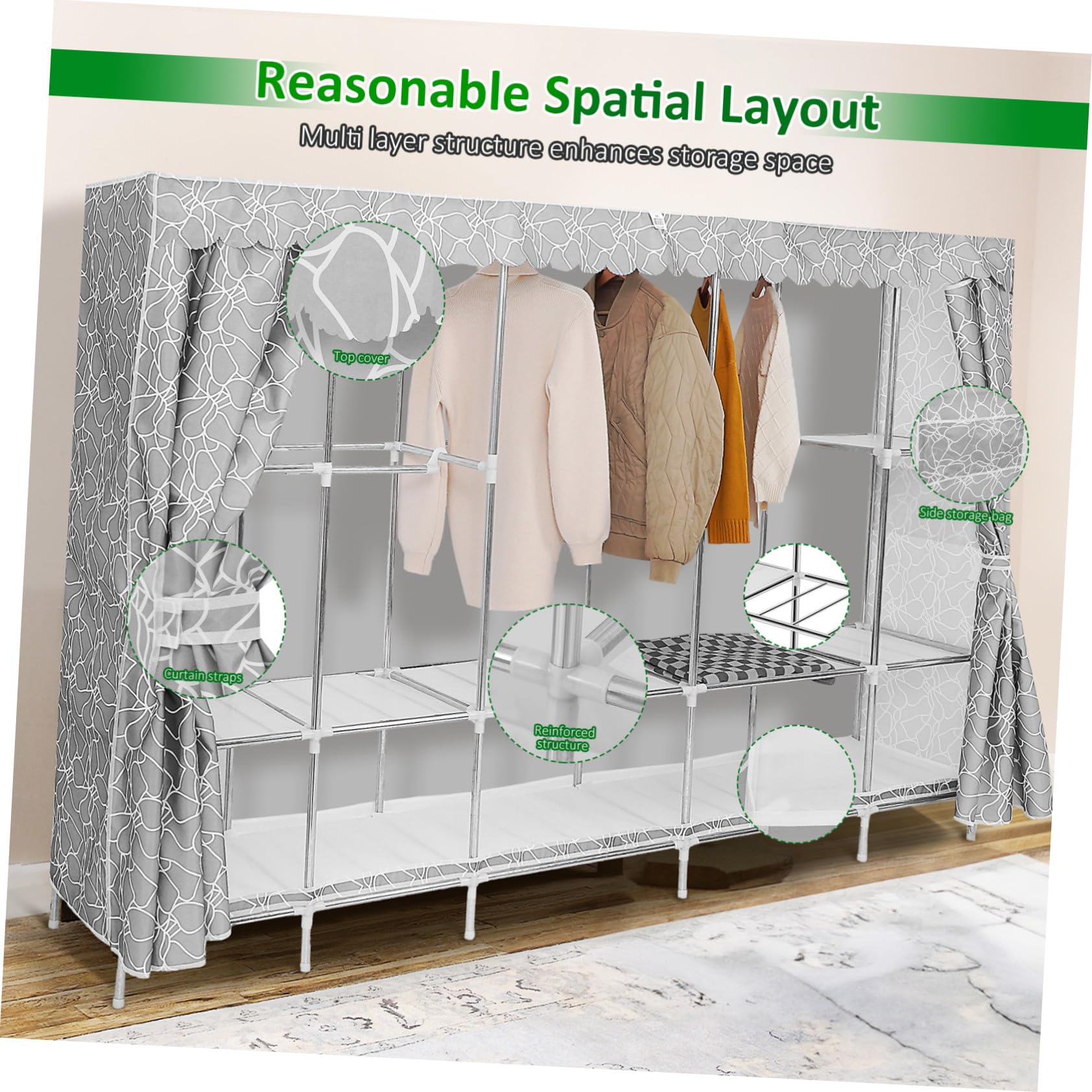 Ciieeo Armario Ropero Portátil de Tela Organizador de Ropa para Dormitorio Viajes Armario Ropero Resistente con Funda para Colgar Ropa
