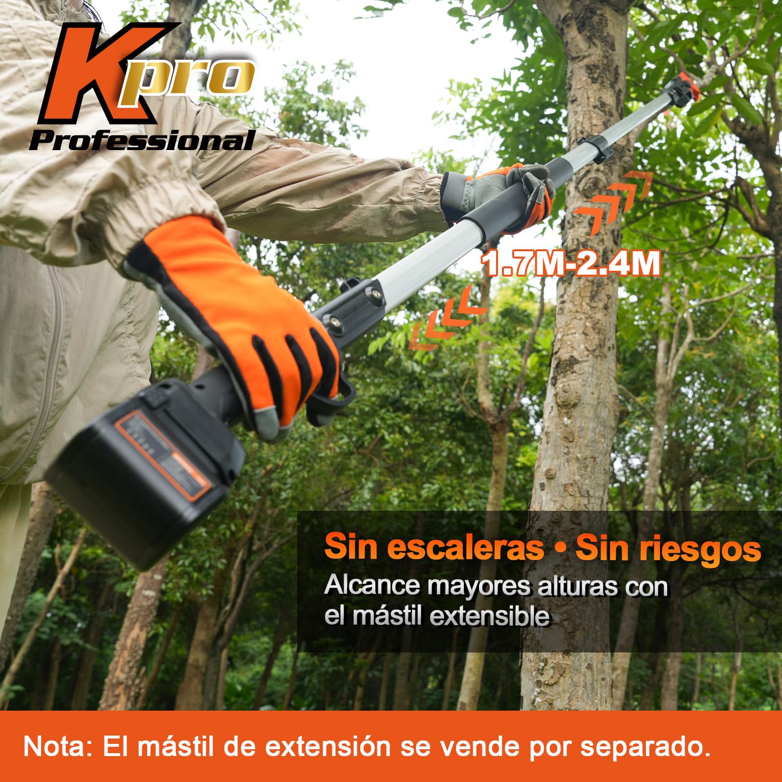 Kebtek KT 9035 Tijera de Poda Eléctrica Profesional 35mm | Batería 21V 4,0Ah, Diseño Ligero, Compatible Con Pértiga Extensible, Ideal Para Árboles, Frutales Y Jardines