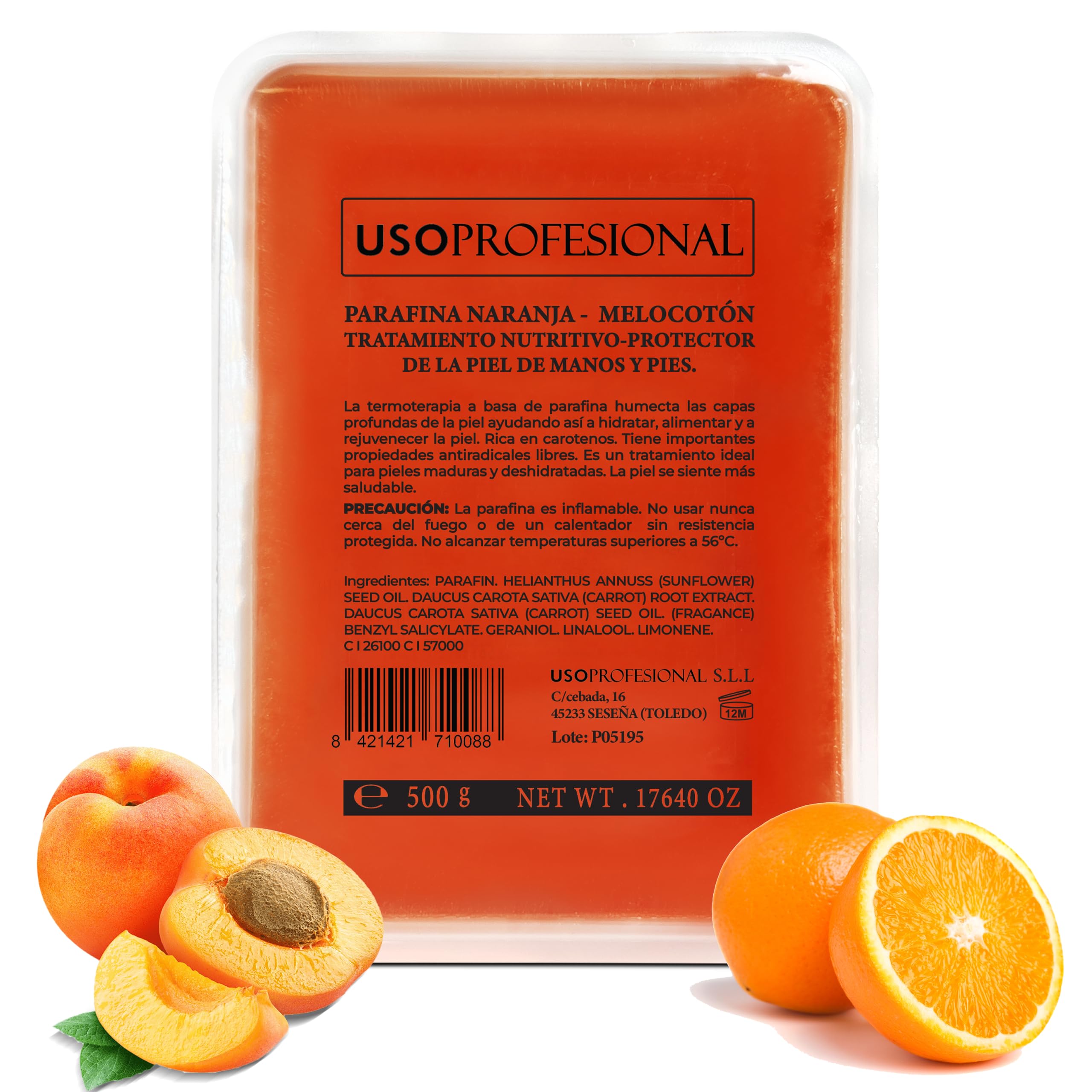 Parafina Naranja Melocotón 500 gr | Parafina para Manos y Pies Tratamiento Nutritivo Protector de la Piel