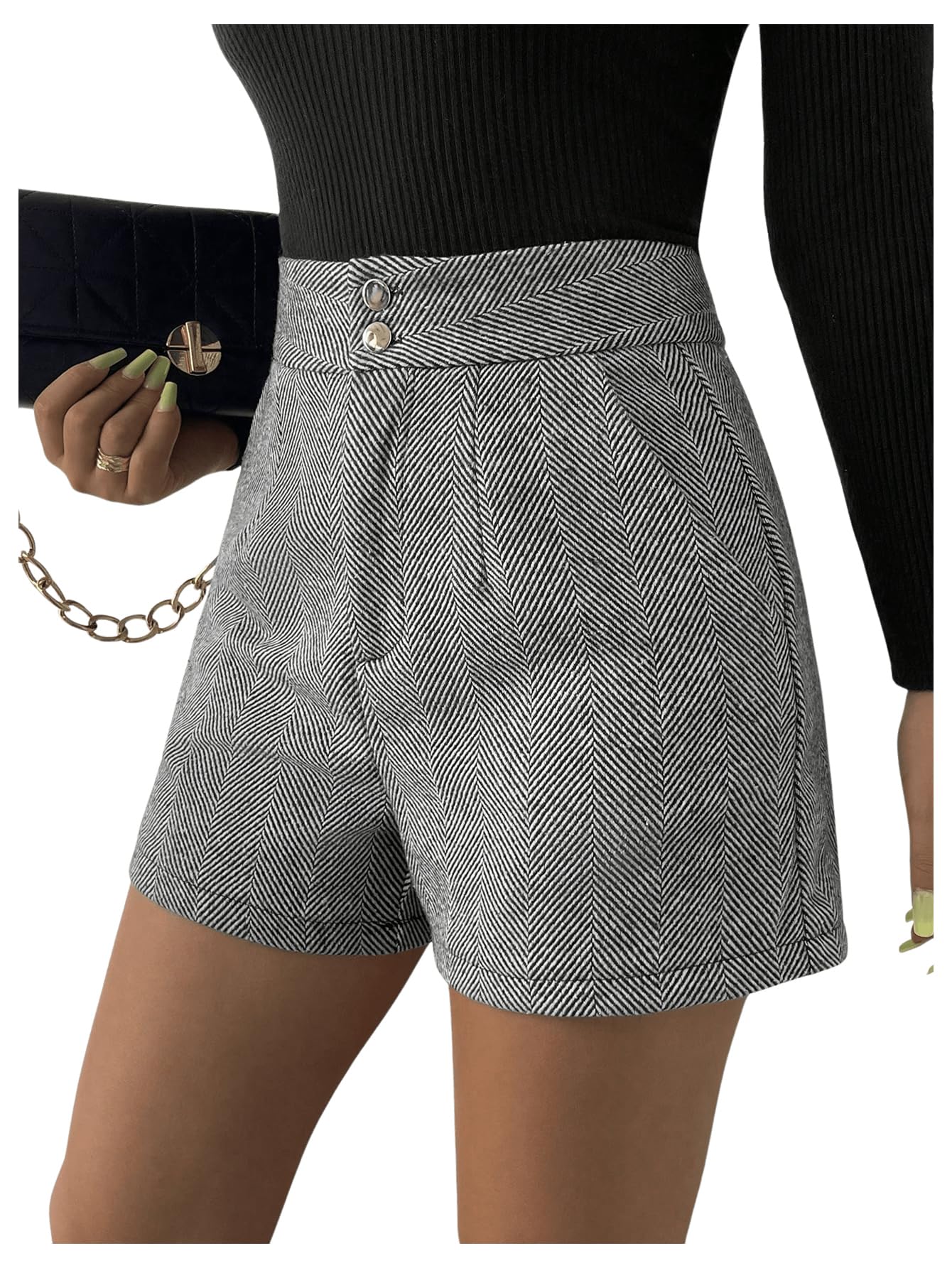 SOLY HUX Short élégant pour femme - Short droit - Short de loisirs - Short d'hiver décontracté - Tenue décontractée - Automne - Short décontracté avec poches