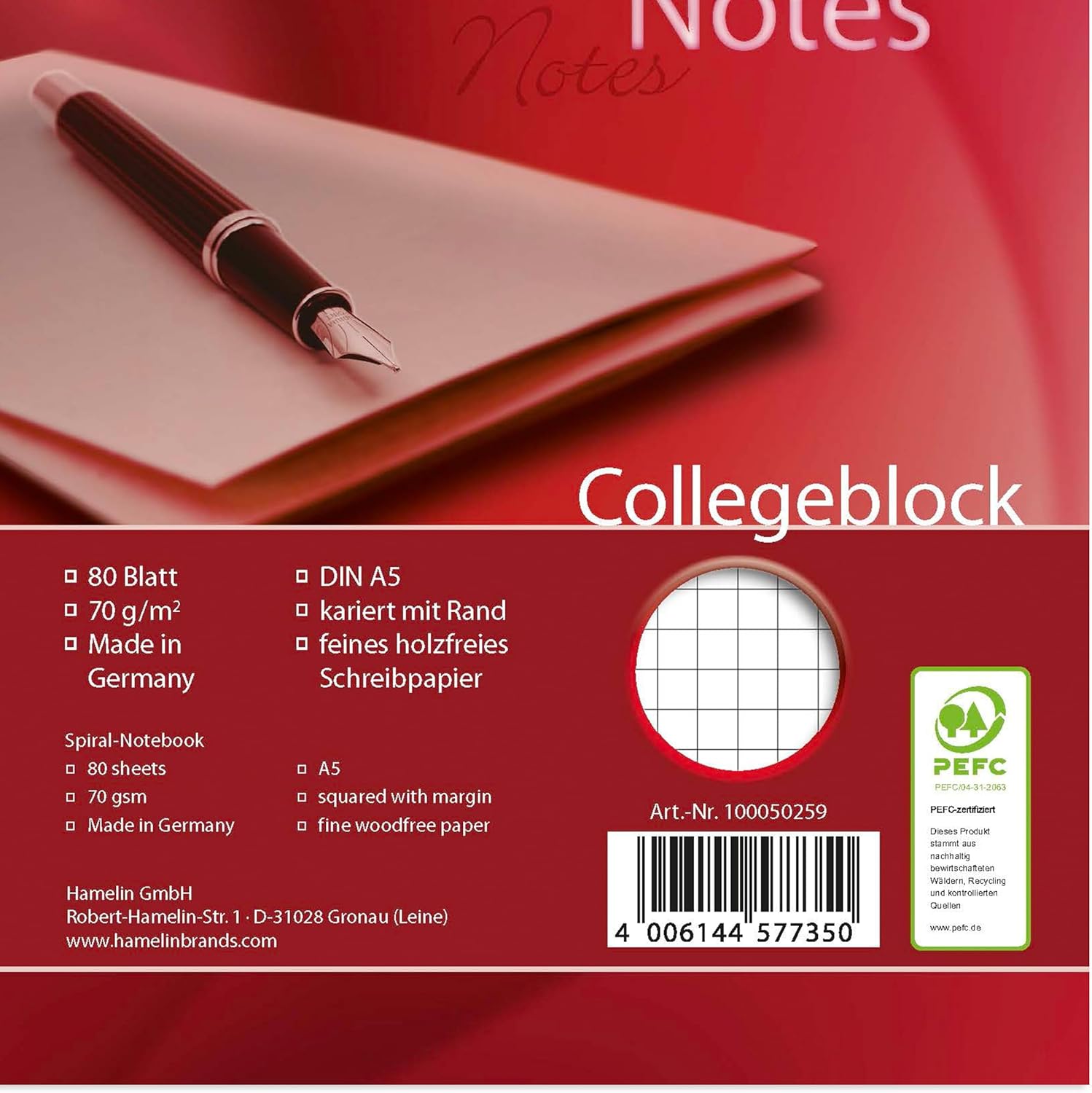 Landré College Notepad A5 Squared Margin Left, 80 Sheets, Punched (Pack of 5)
