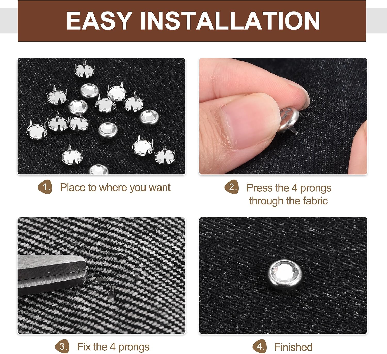 PATIKIL 8mm Rhinestone Stud, 70 Sets Metal Claw Beads Nailhead Rivet Decorative Refills Rivet for Leather Crafting for Decor Repair Clothing Belts Bags Shoes, Black Silver Tone image 4
