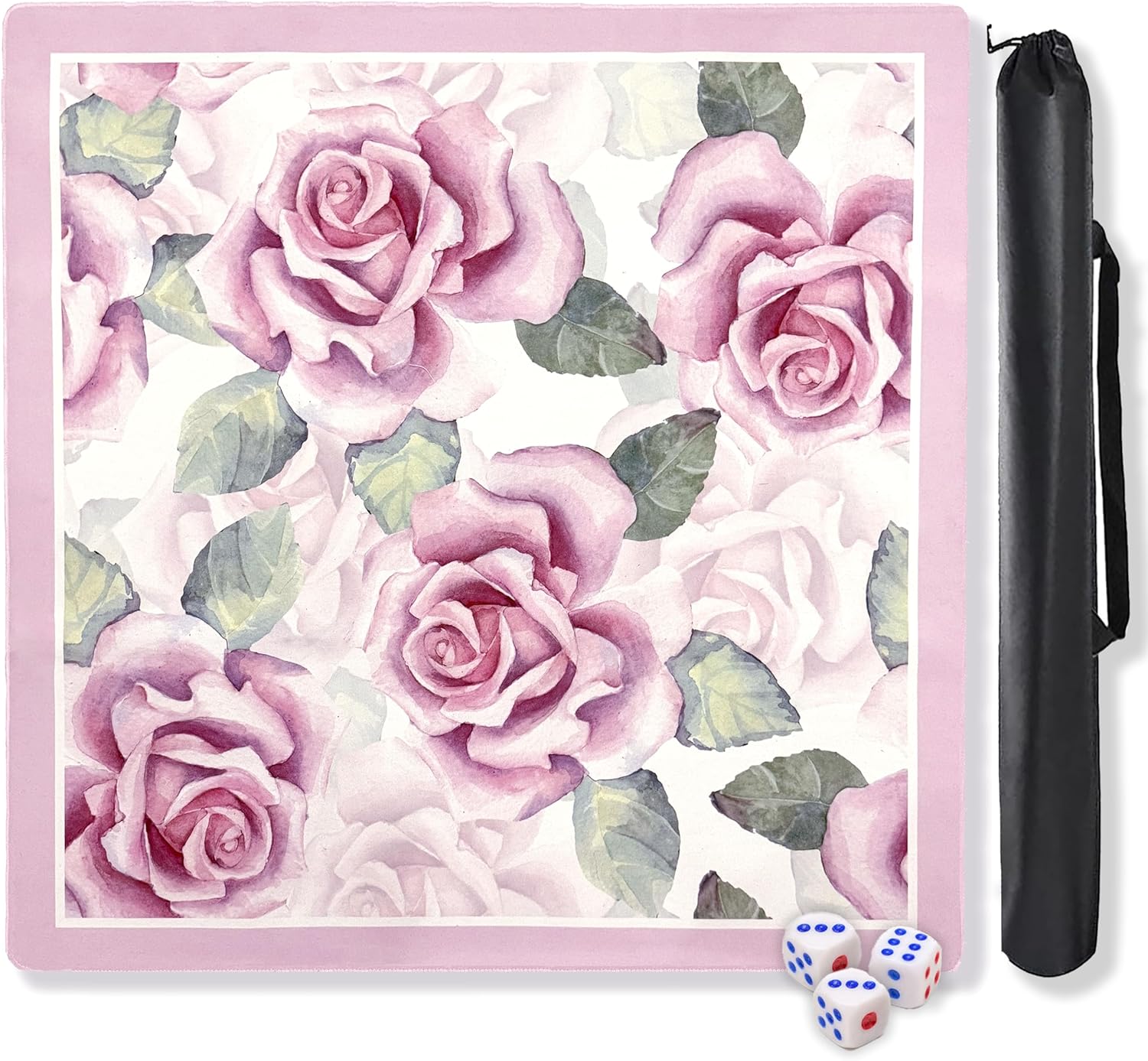 Large Pink Mahjong Mat (31.5” x 31.5”) with Unique Rose Printed Patterns, Mahjong Mat for Table Anti-Slip, Noise-Reducing Mah Jongg Mats for Mahjong, Poker, Board Games, Dominoes, and Card Games