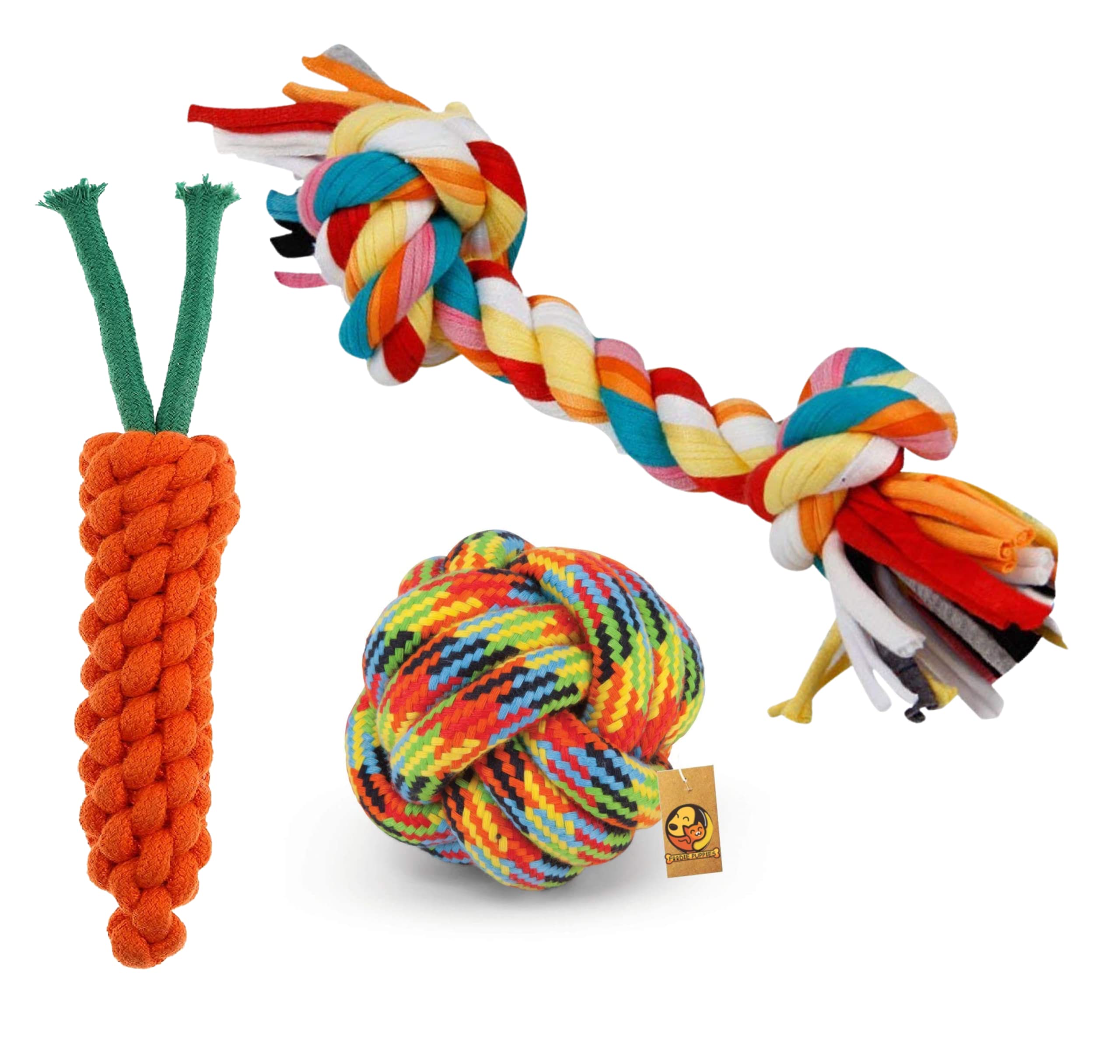 Foodie Puppies Dog Chew Toys Combo of 3 Ropes | Small Teething Pets – All Puppy Breeds & Aggressive Chewers |Teething Rope, Fetching Rope Toy (2 Knot Rope-Cotton Ball-Carrot Rope - Color May Vary) (B093Q2K26K) Amazon Price History, Amazon Price Tracker