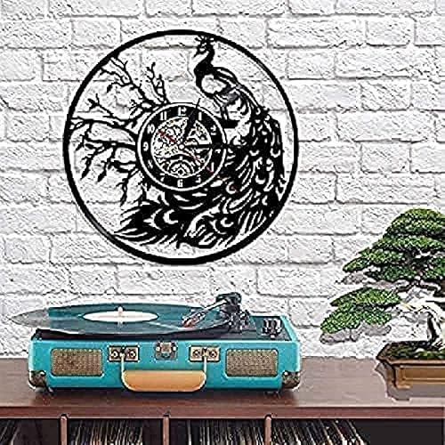Miniatura 5 de Reloj de pared silencioso de vinilo de pavo real, reloj de pared silencioso para sala de estar, naturaleza salvaje, orgulloso, pájaro, pluma,