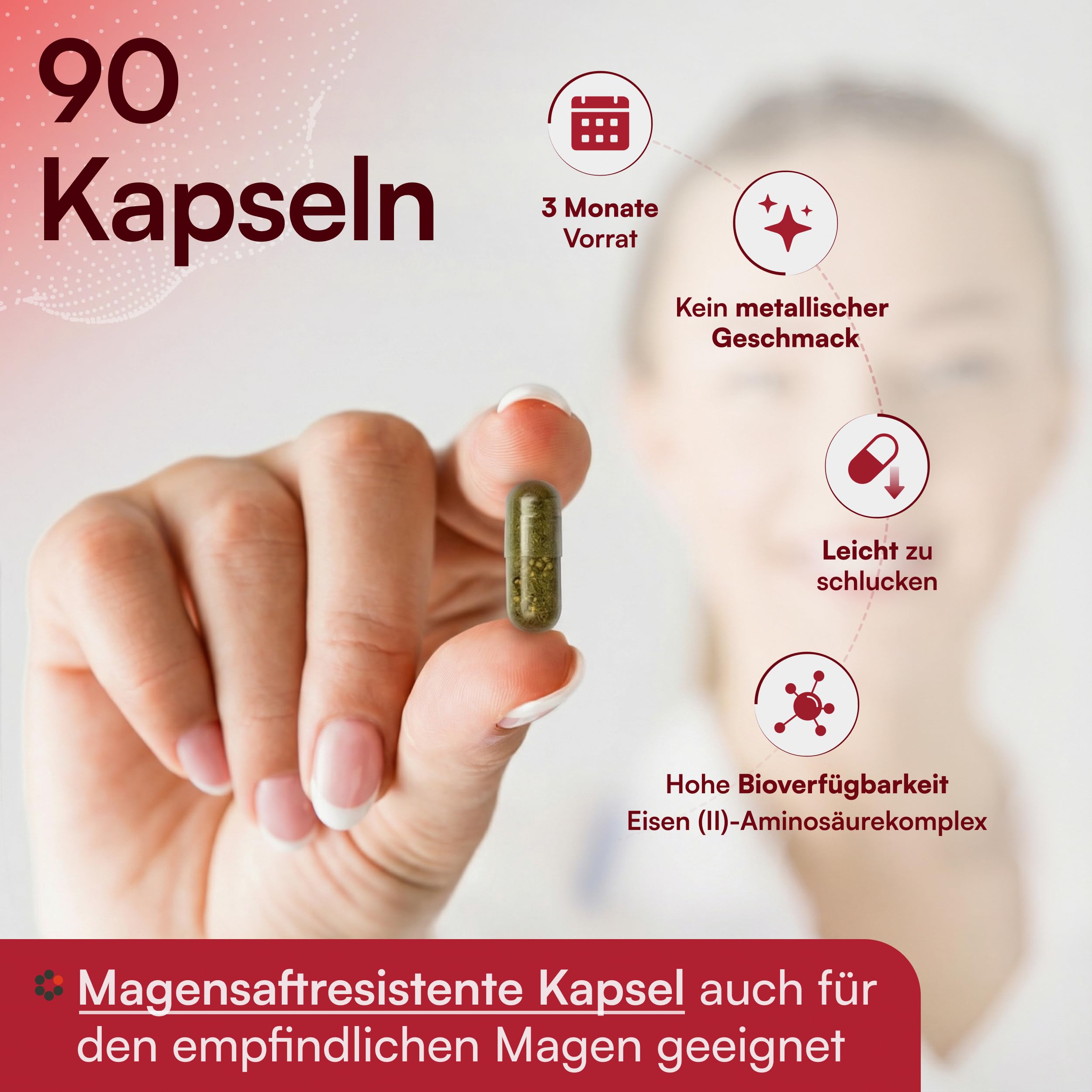 Eisen + C Intercell (90 Kapseln) - mit 30mg Eisen+ hochdosiert und 160mg Vitamin C (8h Retard-Effekt) - besonders hohe Bioverfügbarkeit durch spezielle Aminosäureverbindung - im Schutzblister
