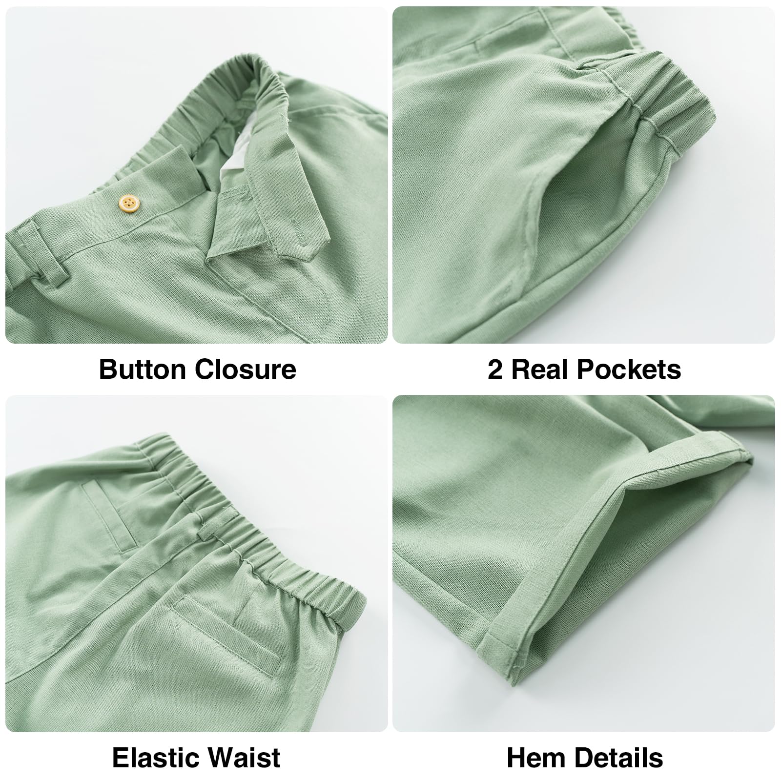 LOLANTA 4 pièces Costume Garcon Mariage Ete, Tenue Enfant Garcon Ceremonie, Vêtement Baptême Anniversaire Garçon Page, Ensemble Costume Short Lin Gile Chemise avec nœud Papillon