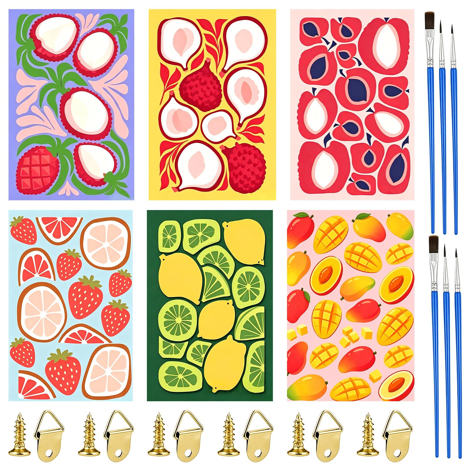 XunHe 6 Pack Paint by Numbers for Adults - 8x12 Inch Fruits Paint by Numbers Kits Without Frame, for Beginner, Easy Fruits DIY Acrylic Oil Painting by Number for Adults for Home Wall Decor Gift