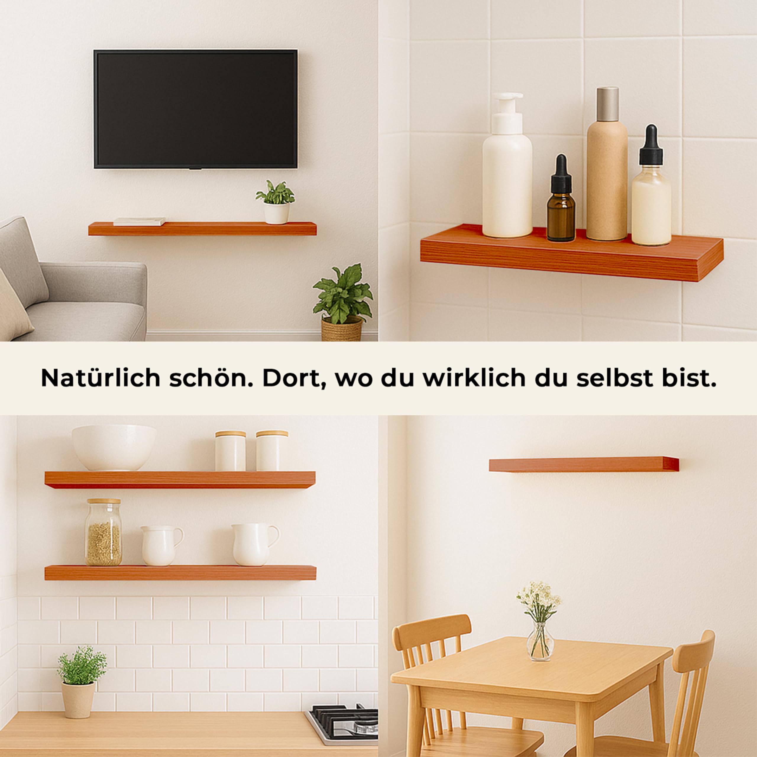 100x20x3,3 cm Massivholz Handgemacht Schweberegal - Wandregal Holz Einfach zu Montieren - Montagematerial im Lieferumfang - Belastbar und stabil Mahagoni