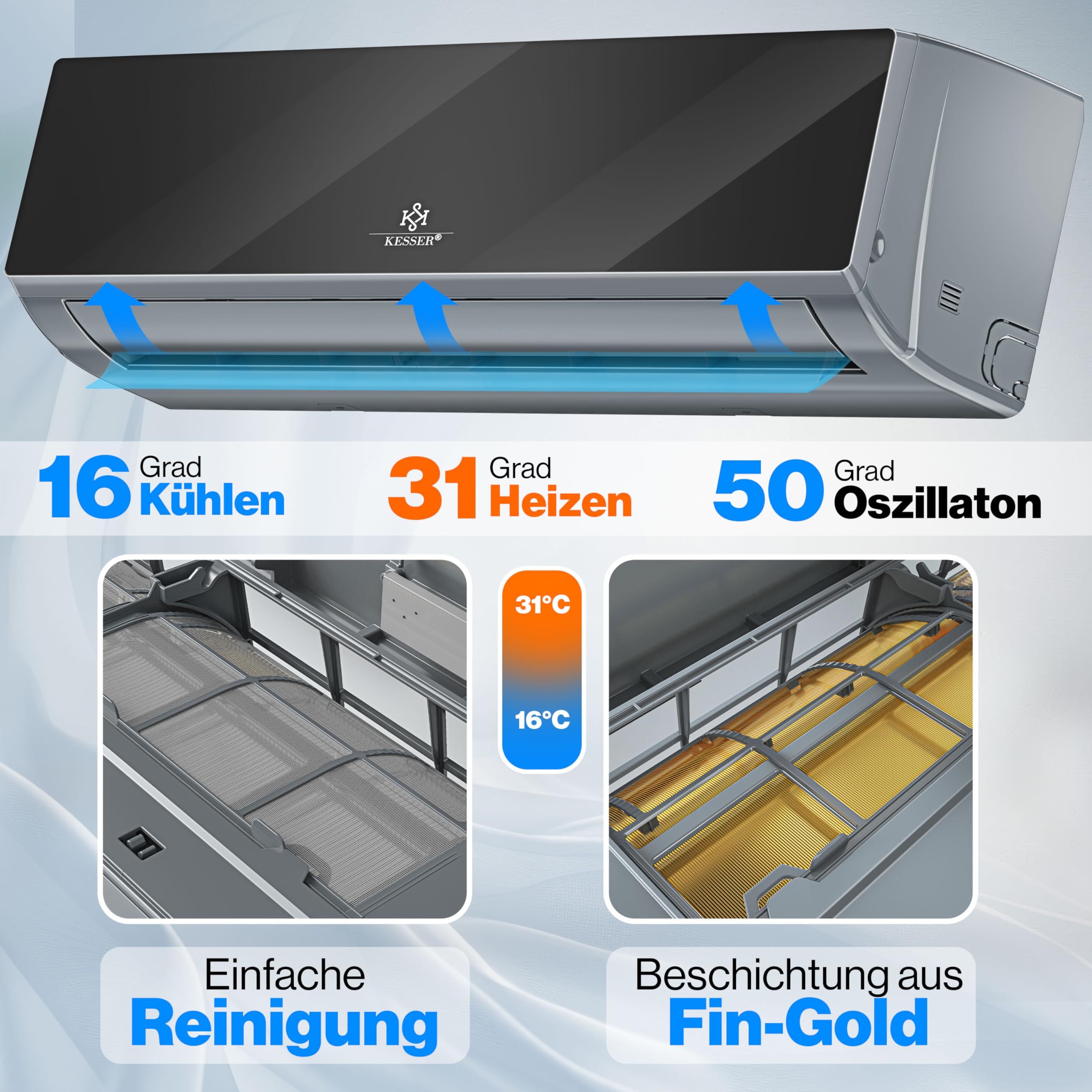 KESSER Klimaanlage Split 18000 BTU/h 5300W WiFi App Kühlen Heizen A++ A+ R32 Fernbedienung Anthrazit