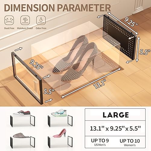 Miniatura 5 de Paquete de 12 cajas grandes organizadoras de zapatos para armario, cajas de zapatos modulares que ahorran espacio, contenedores apilables de