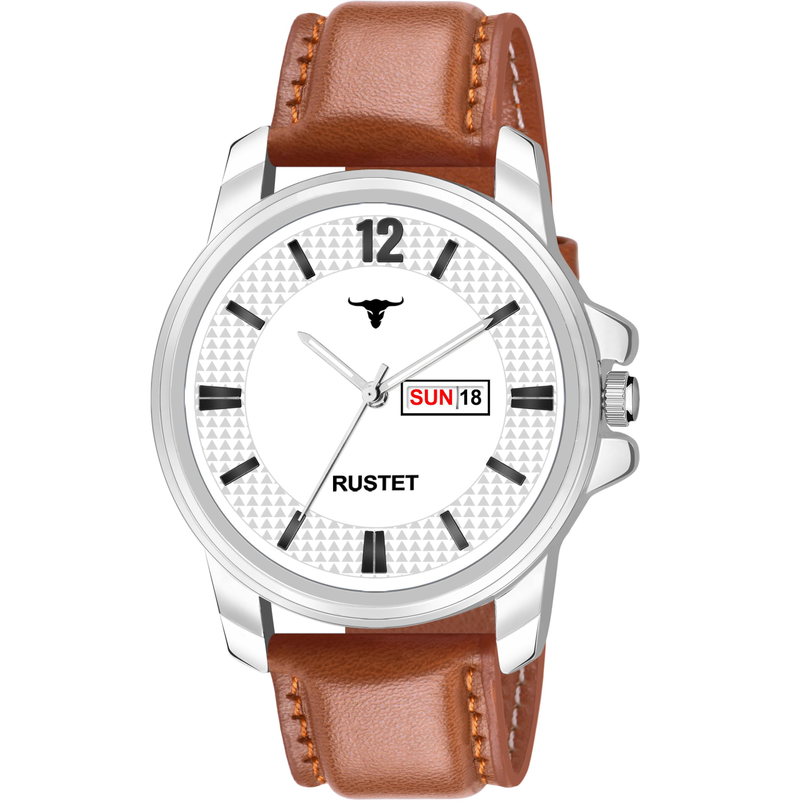 RUSTET New Track Number Dial, Day & Date, Brown Leather Strap Black Colored Strap Black Men s Watch (Brown) (B0CSYX1Q1Y) Amazon Price History, Amazon Price Tracker