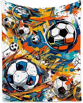 Soccer Blanket, Cozy Soft Throw Gifts for Kids, Cool Colorful Flannel Throw Blankets for Couch Office, 30x40 Inches