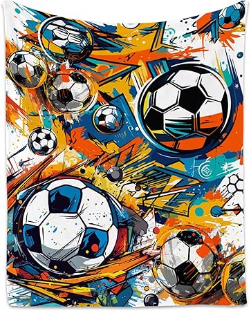 Soccer Blanket, Cozy Soft Throw Gifts for Kids, Cool Colorful Flannel Throw Blankets for Couch Office, 30x40 Inches