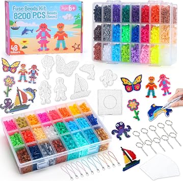 VynyQoo Fuse Beads Set, 8200pcs 5mm Iron Beads 48 Colours with Pegboards