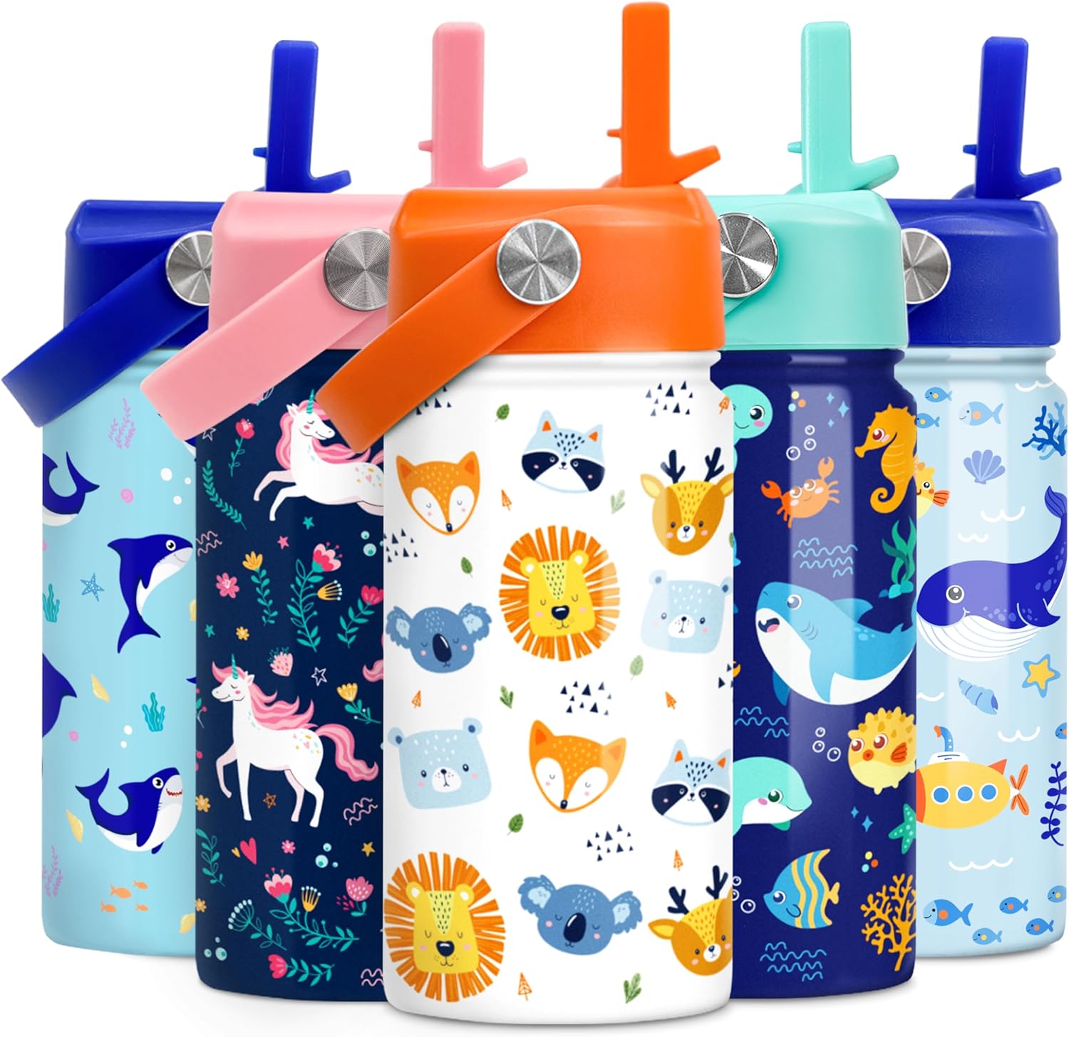 SANDJEST Kids Water Bottle with Straw Lid 12 Oz Insulated