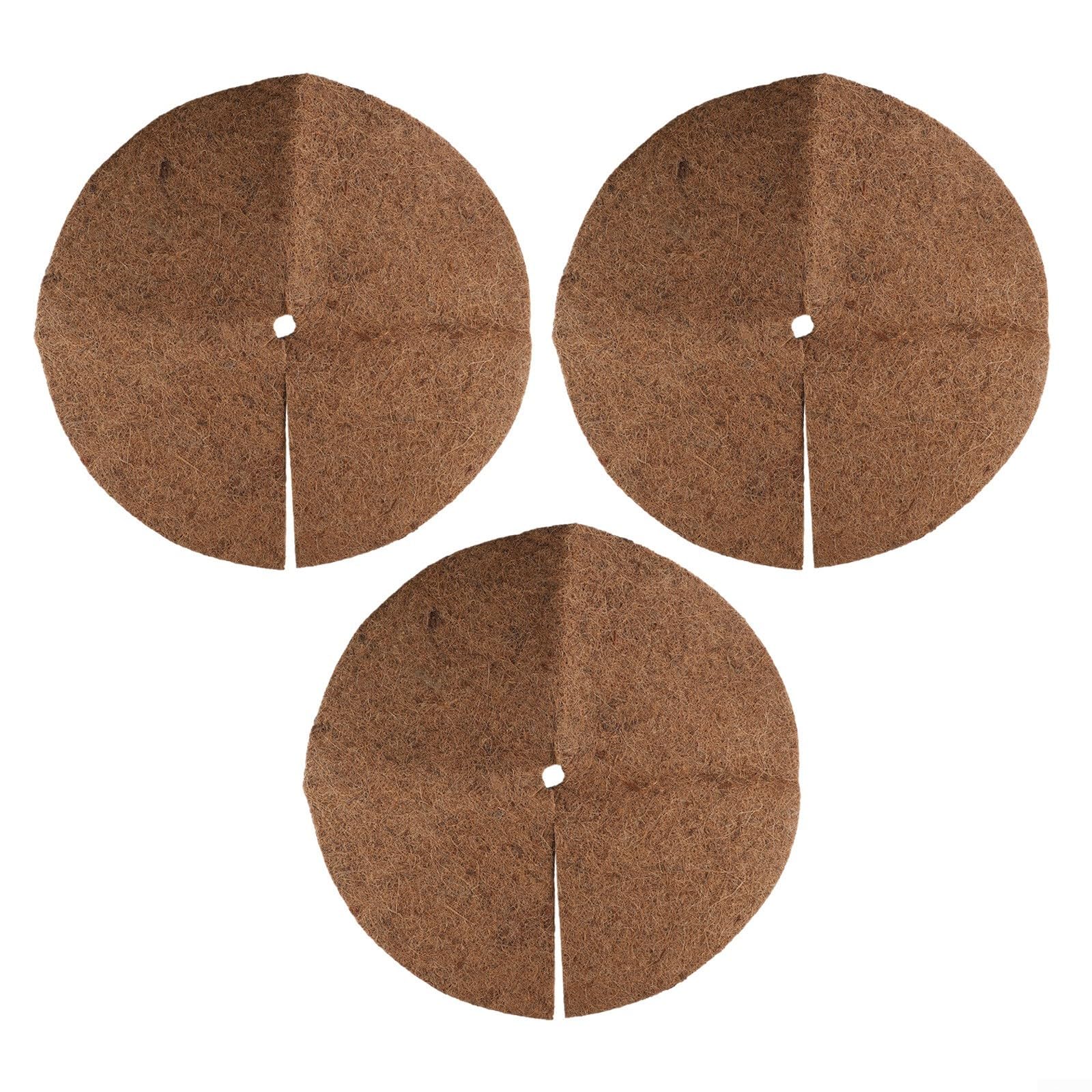 Estera de fibra de coco, 3 discos de mantillo para protección de plantas, agujero redondo que retiene el agua, almohadilla resistente al césped, 0,6-0,8 cm de grosor (60 cm)