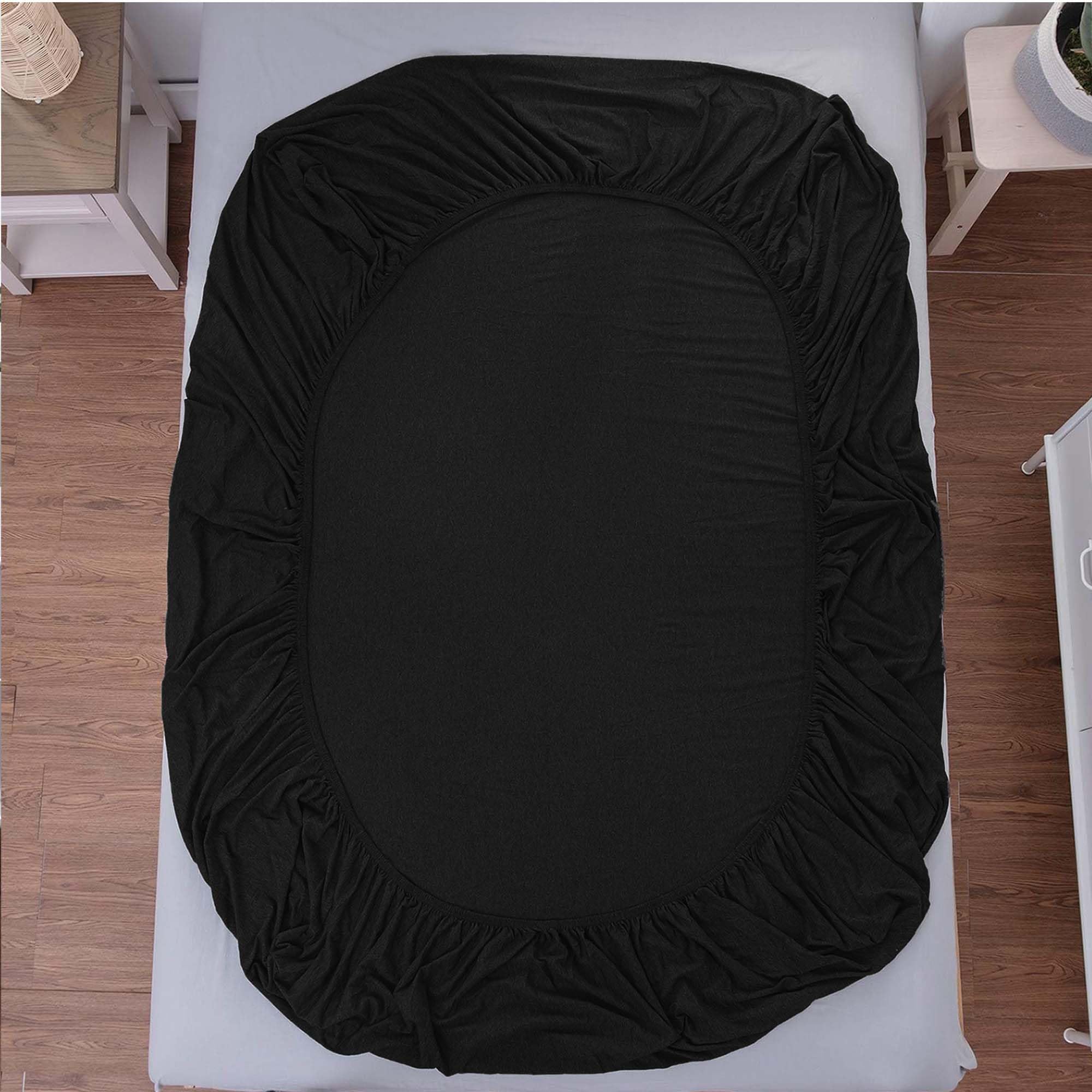 Oxford Homeware King Size Fitted Sheets, 30 Cm Deep Pocket Jersey Fitted Sheet Black - Image 4
