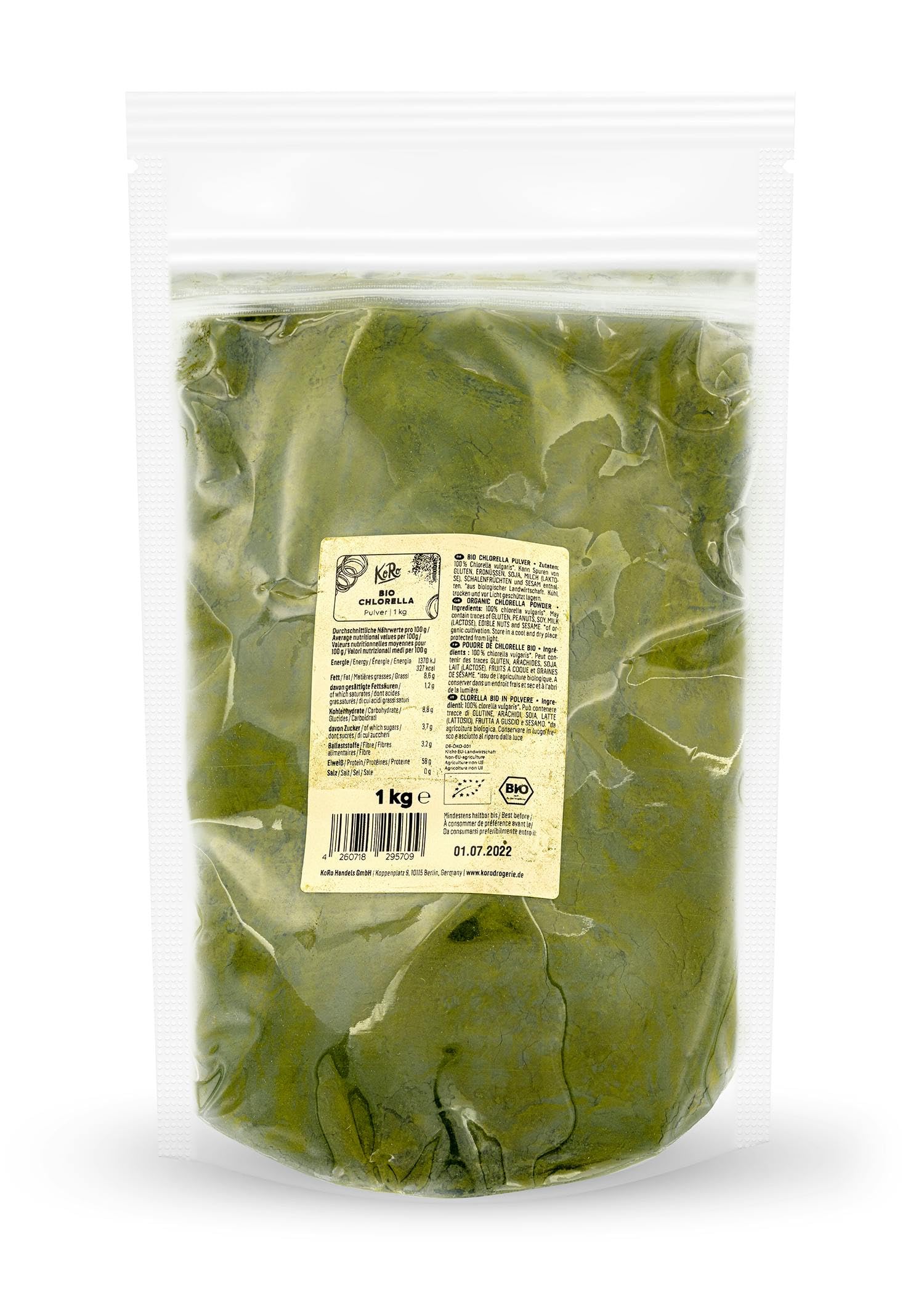 KoRo - Chlorella bio en poudre 1 kg - 100 % chlorella - Vegan - Riche en protéines