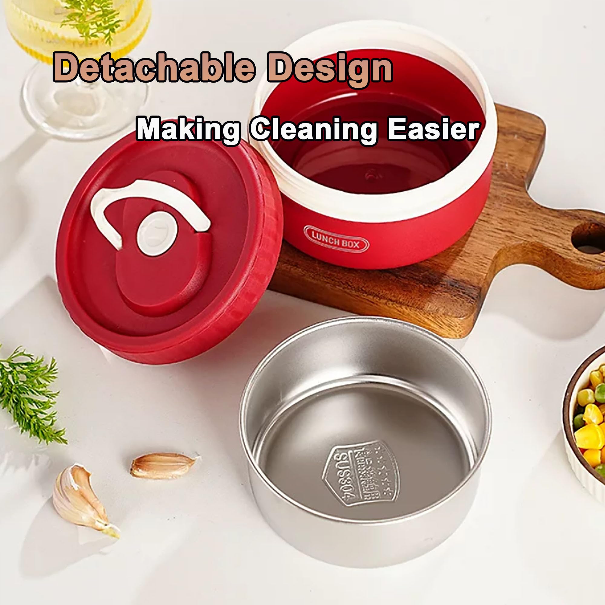 Stapelbare Bento Lunchbox, tragbarer isolierter Lunchbehälter, mikrowellengeeigneter Behälter für warme Speisen, auslaufsicherer Thermobehälter für Picknicks, Arbeit, Reisen,Beige-4 pcs
