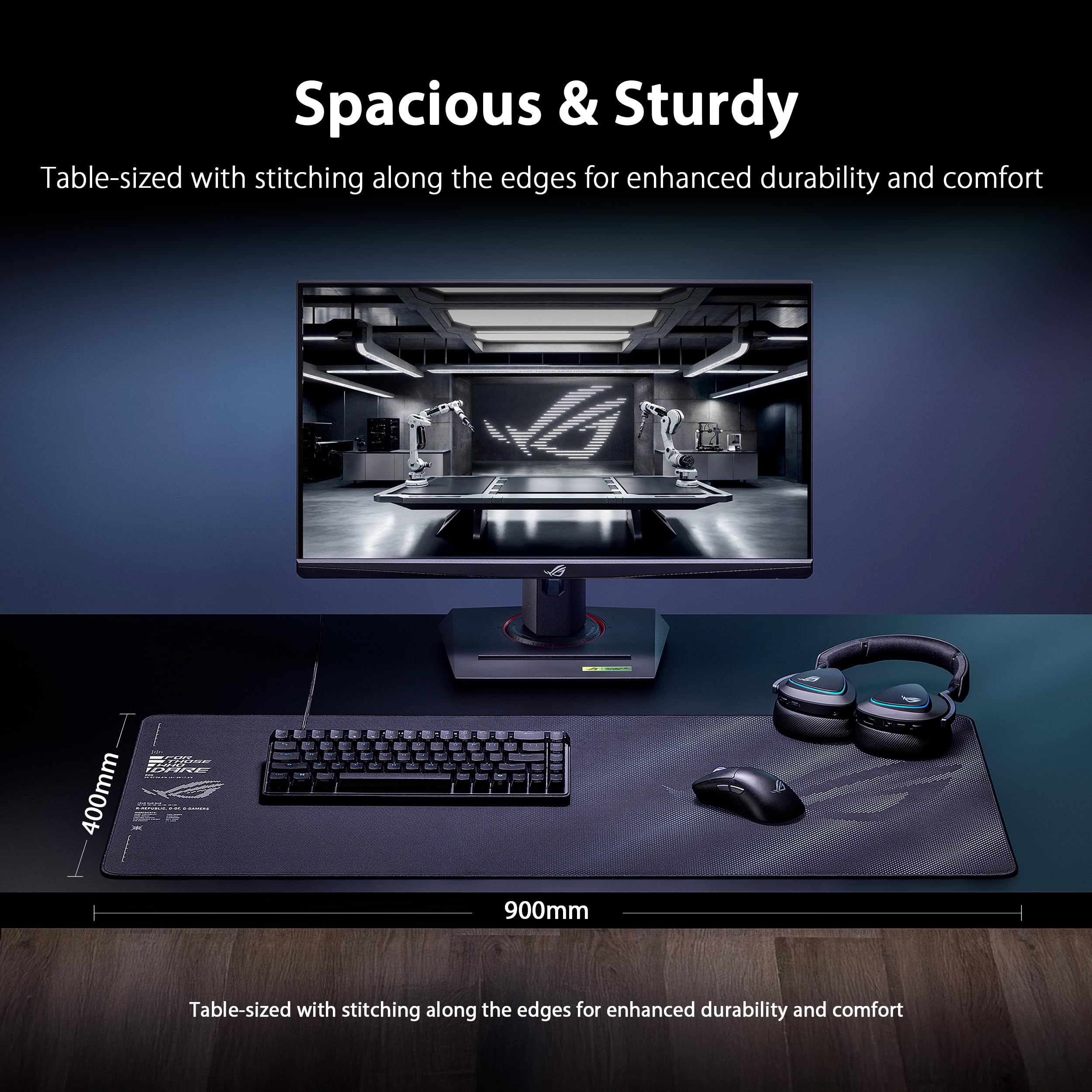 ASUS ROG Sheath II XXL Tappetino per Mouse da Gaming, Tessuto con Sistema di Raffreddamento, Bordi Resistenti con Cuciture più Sottili, Base in Gomma Antiscivolamento, 400 x 900 x 3mm, Nero
