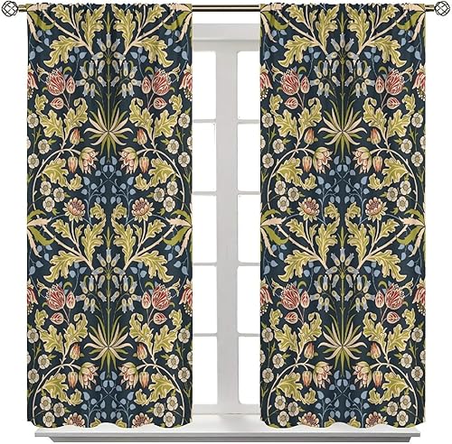 Miniatura 223 de Retro 70s Floral Blackout Window Curtains, Watercolor Flower Plant Rustic Modern Style Pattern Window Drapes, for Bedroom Living Room 42x45in 2