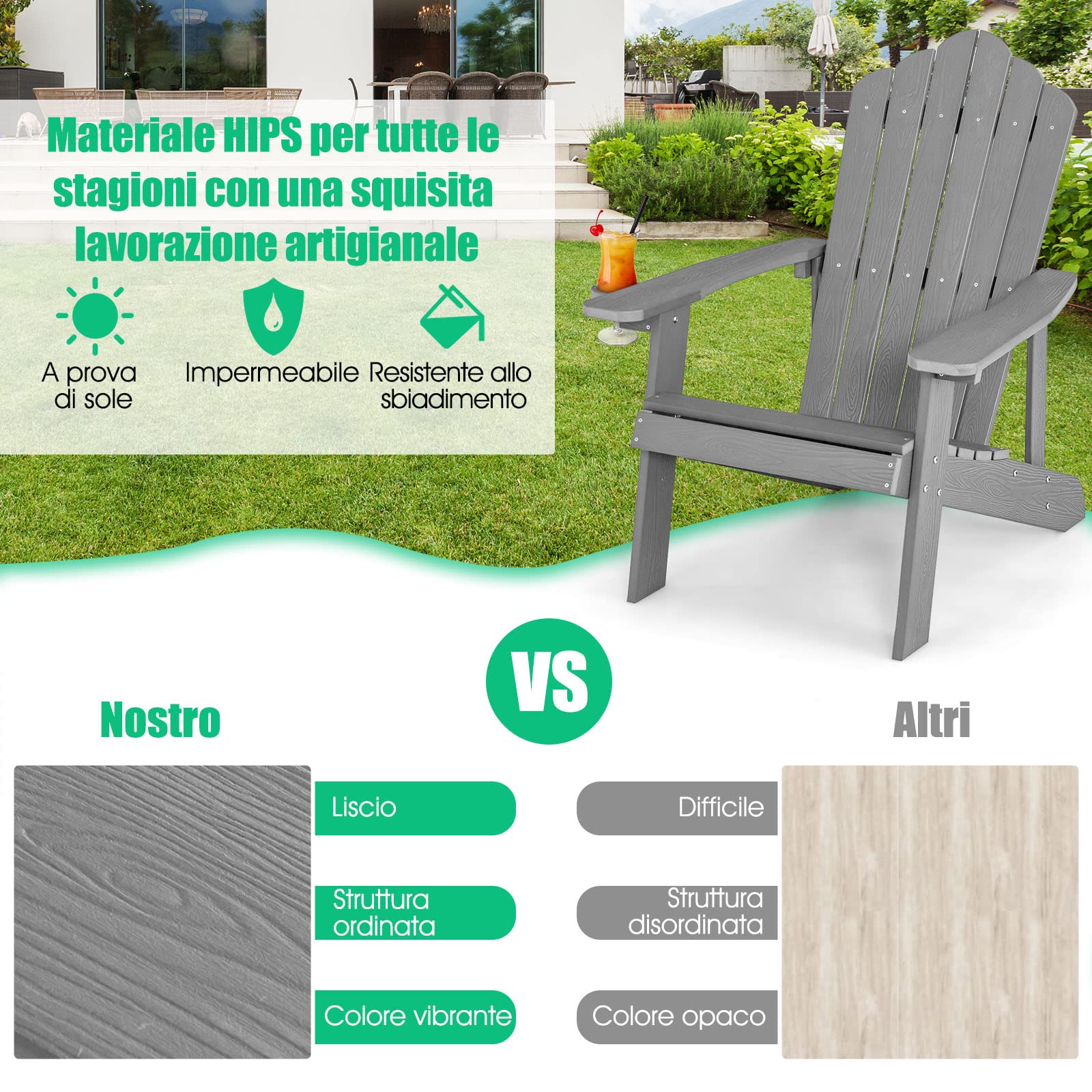 Adirondack Set 2 Sedie Pieghevoli In HDPE Per Esterno: Impermeabili E Resistenti (Beige)