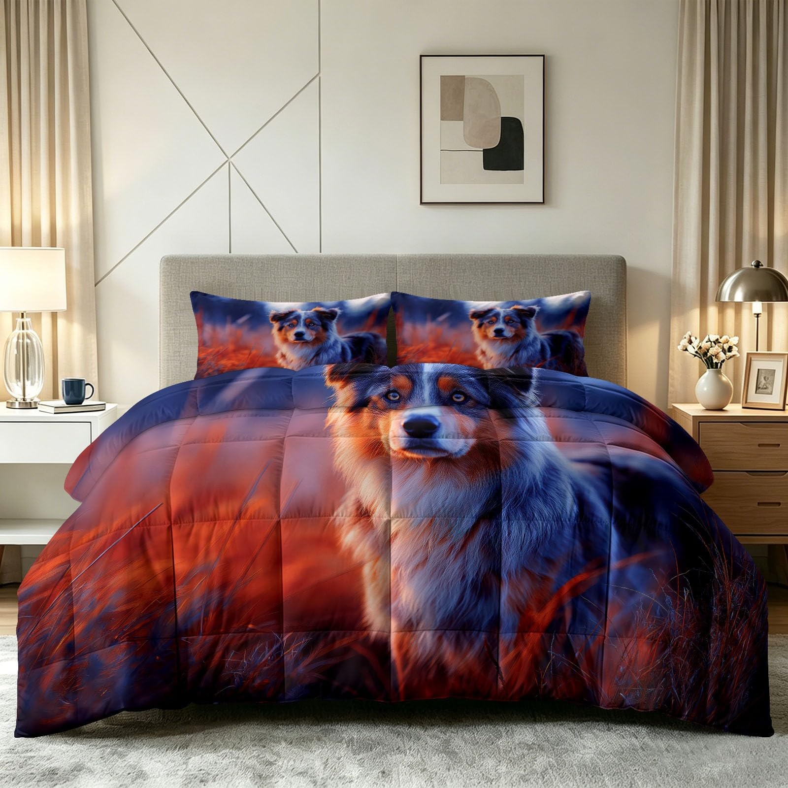 Generisch Kołdra 200 x 220 cm bez poszewki – pościel na lato, lekka i chłodząca, cienka kołdra pikowana, dla alergików, pies pasterski i trawa – nadaje się do prania, kołdra do spania z 2 poszewkami