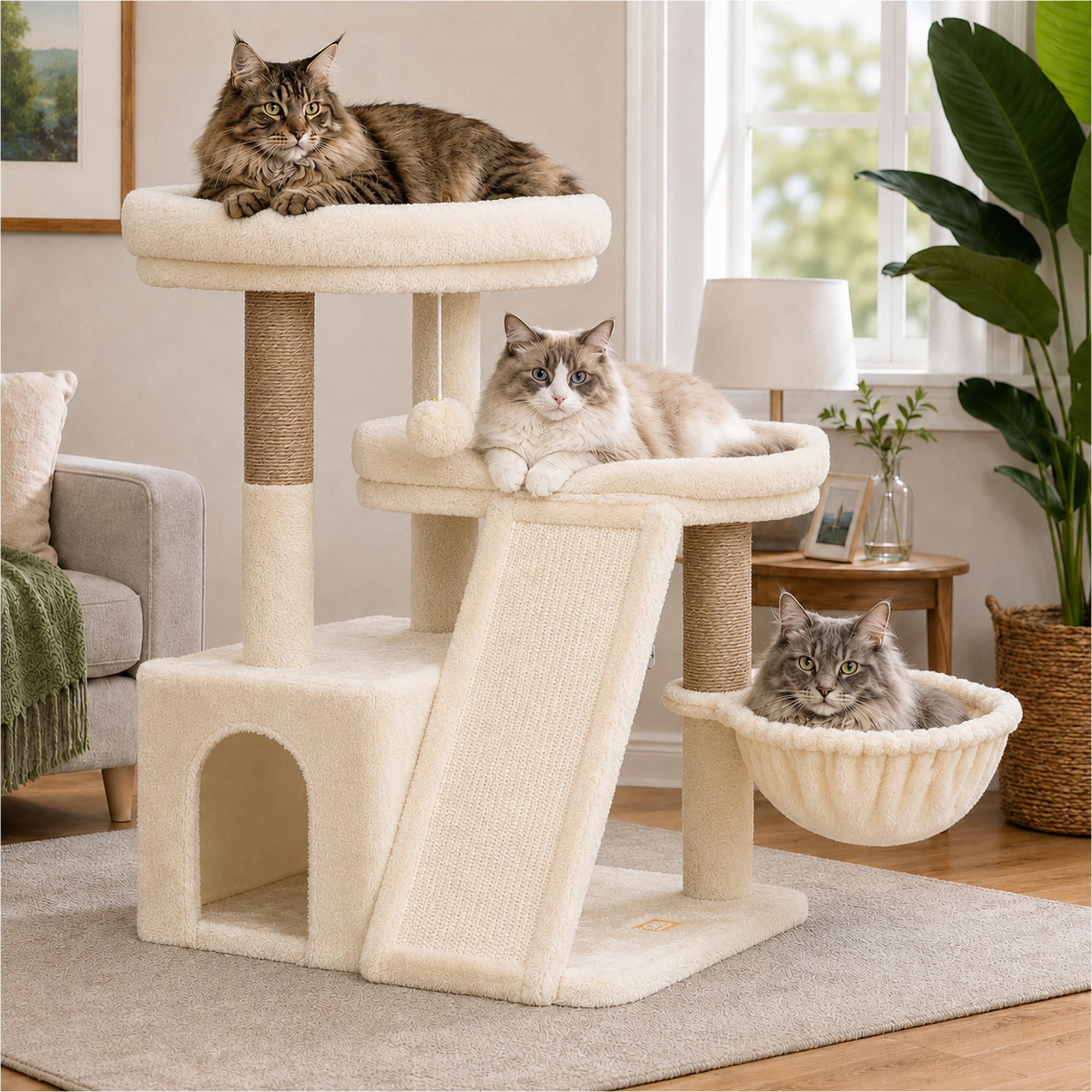Heybly Compact Cat Tree with Big Scratcher, Multi-Level Cat Tower HCT206SMJ
