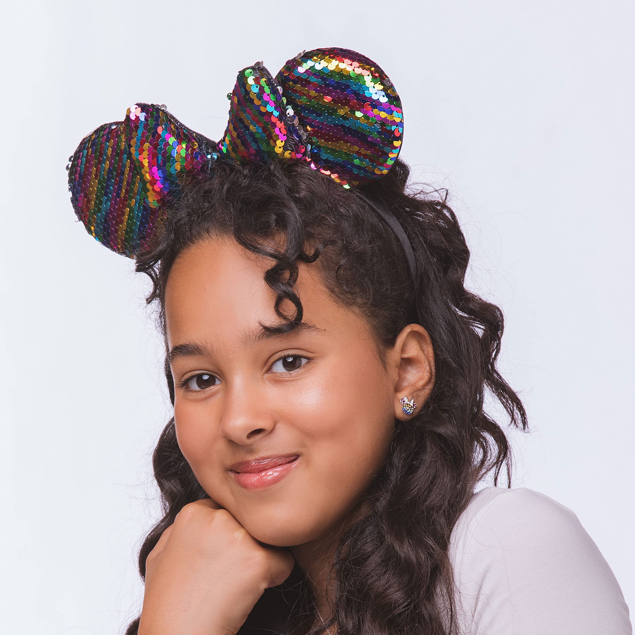 Orecchini a bottone in cristallo Arcobaleno Disney Minnie Mouse in Argento Sterling