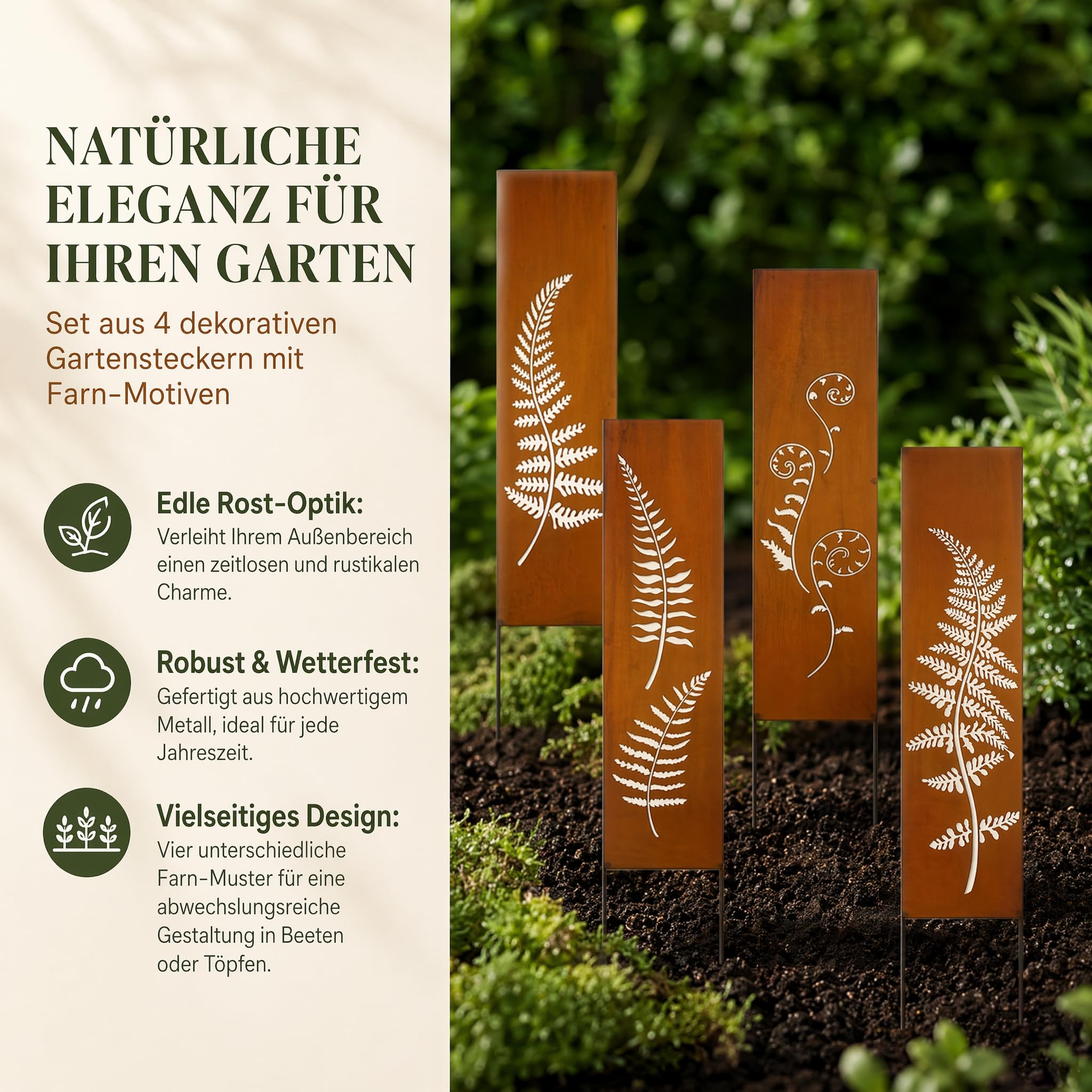 Frangivista in metallo, 4 x 11 cm x 44 cm, effetto ruggine per giardino, protezione da sguardi indiscreti, per giardino, in acciaio corten, protezione da sguardi indiscreti