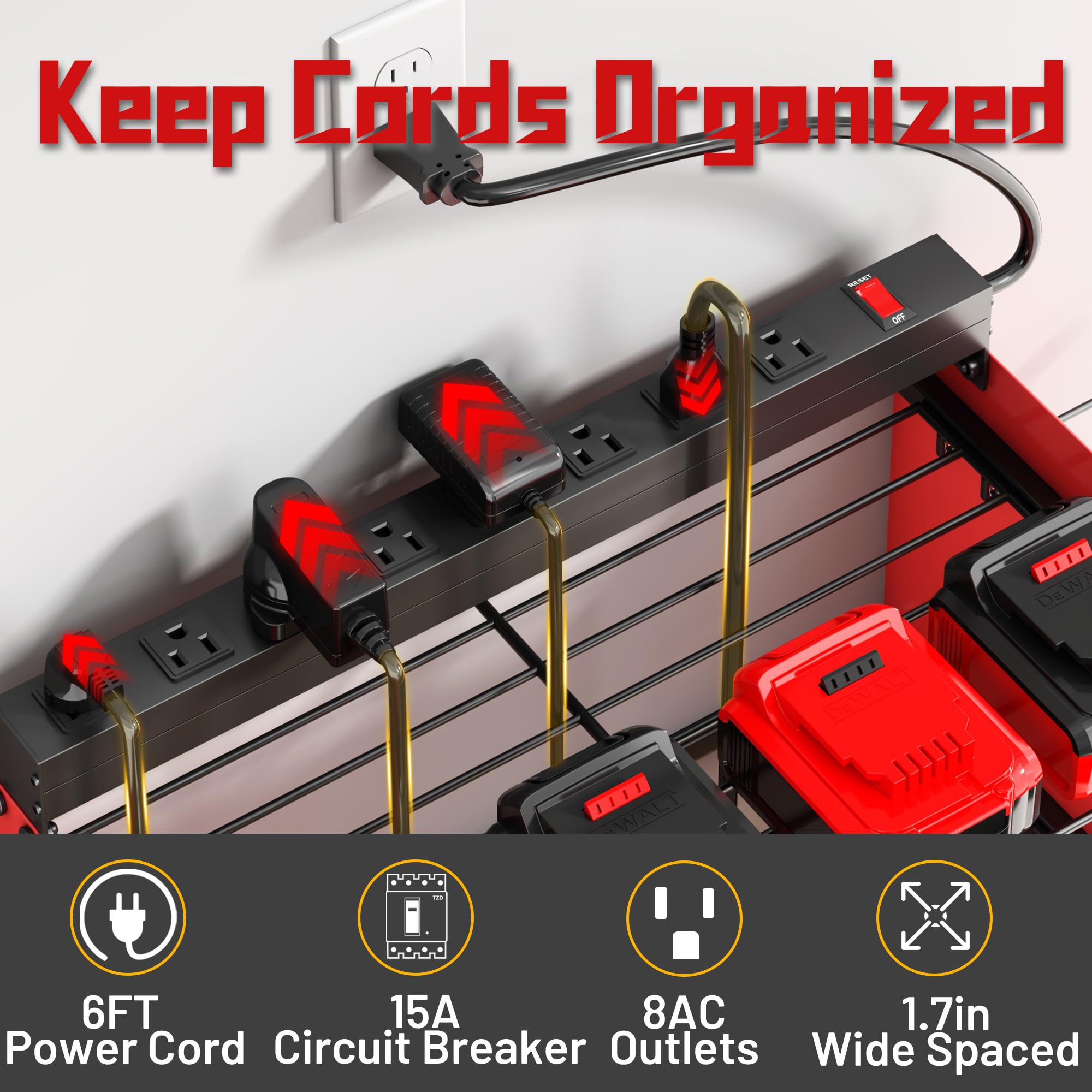 Wide Power Tool Organizer Wall Mount with Charging Station 3 Layer Adjustable Heavy Duty Tool Storage Rack 4 — view 7