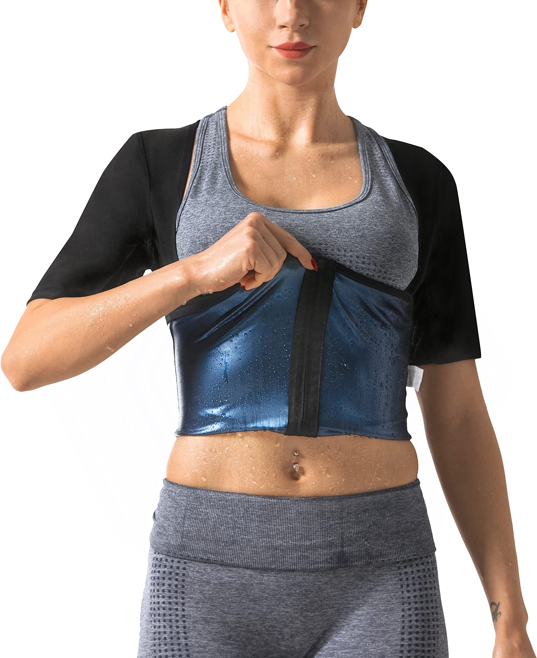 Sauna Shirt for Women Weight Loss Sauna Suit for Women Waist Trainer Sweat Vest Workout Body Shaper Zipper